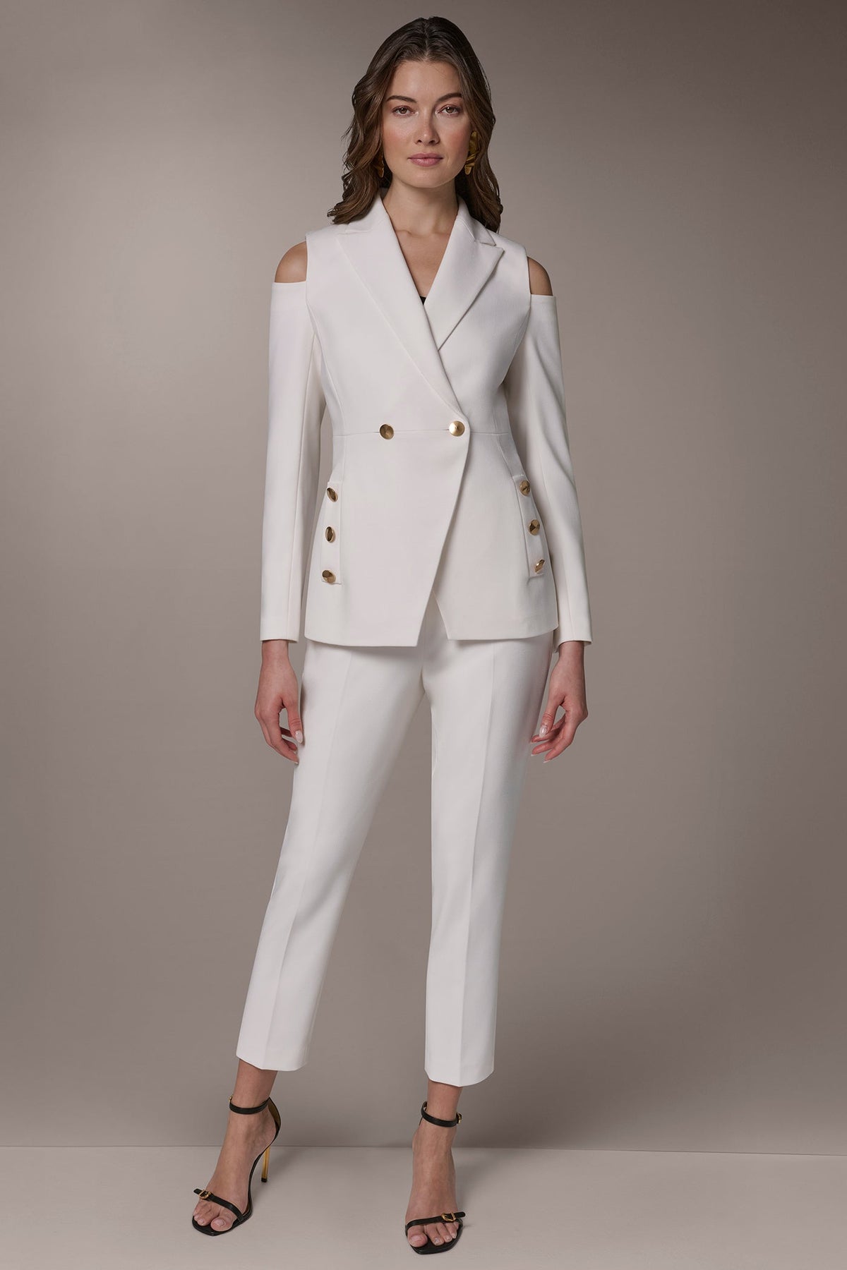Donna Karan DOUBLE-BREASTED COLD-SHOULDER SUIT BLAZER