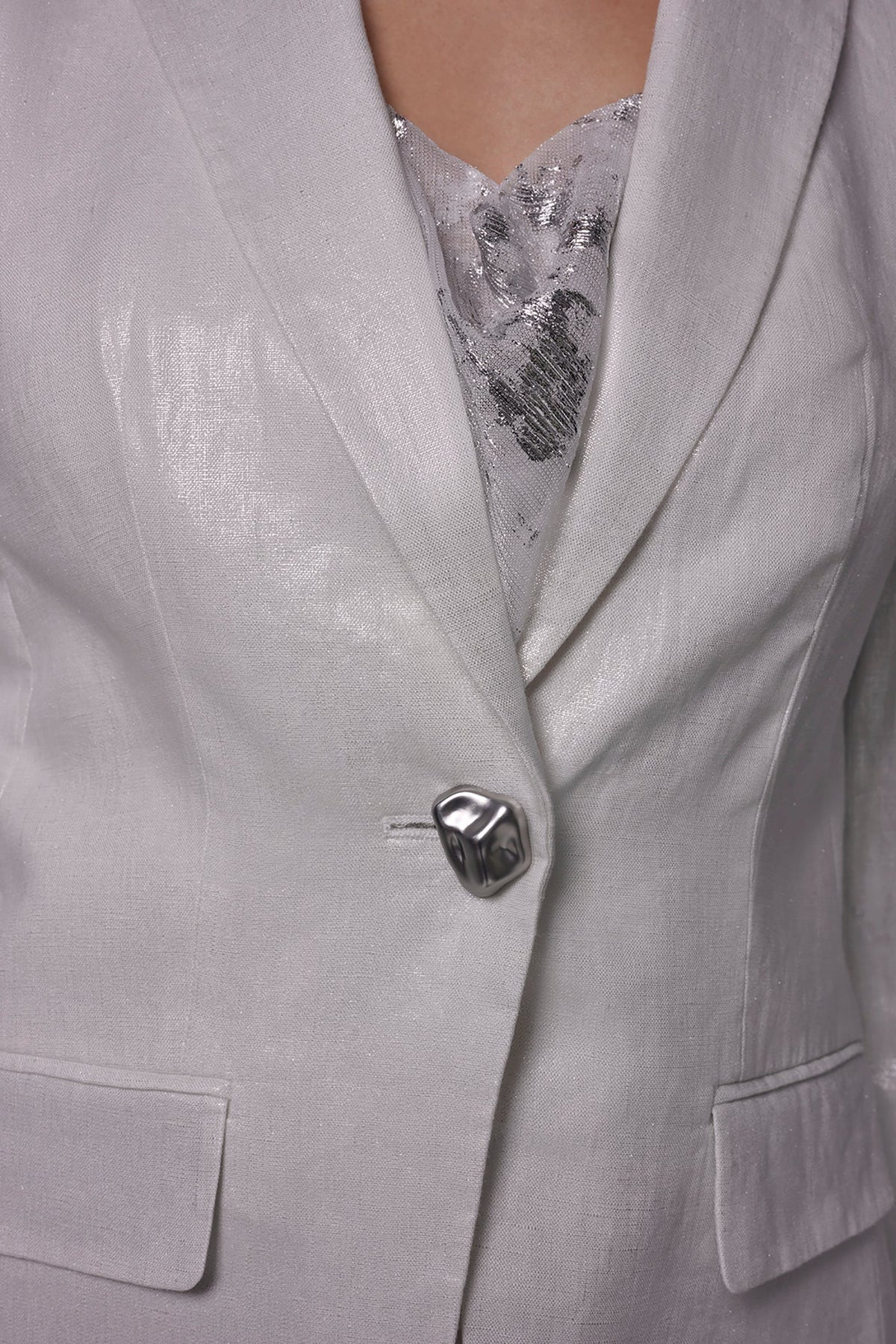 Donna Karan FOILED LINEN ONE-BUTTON SUIT BLAZER
