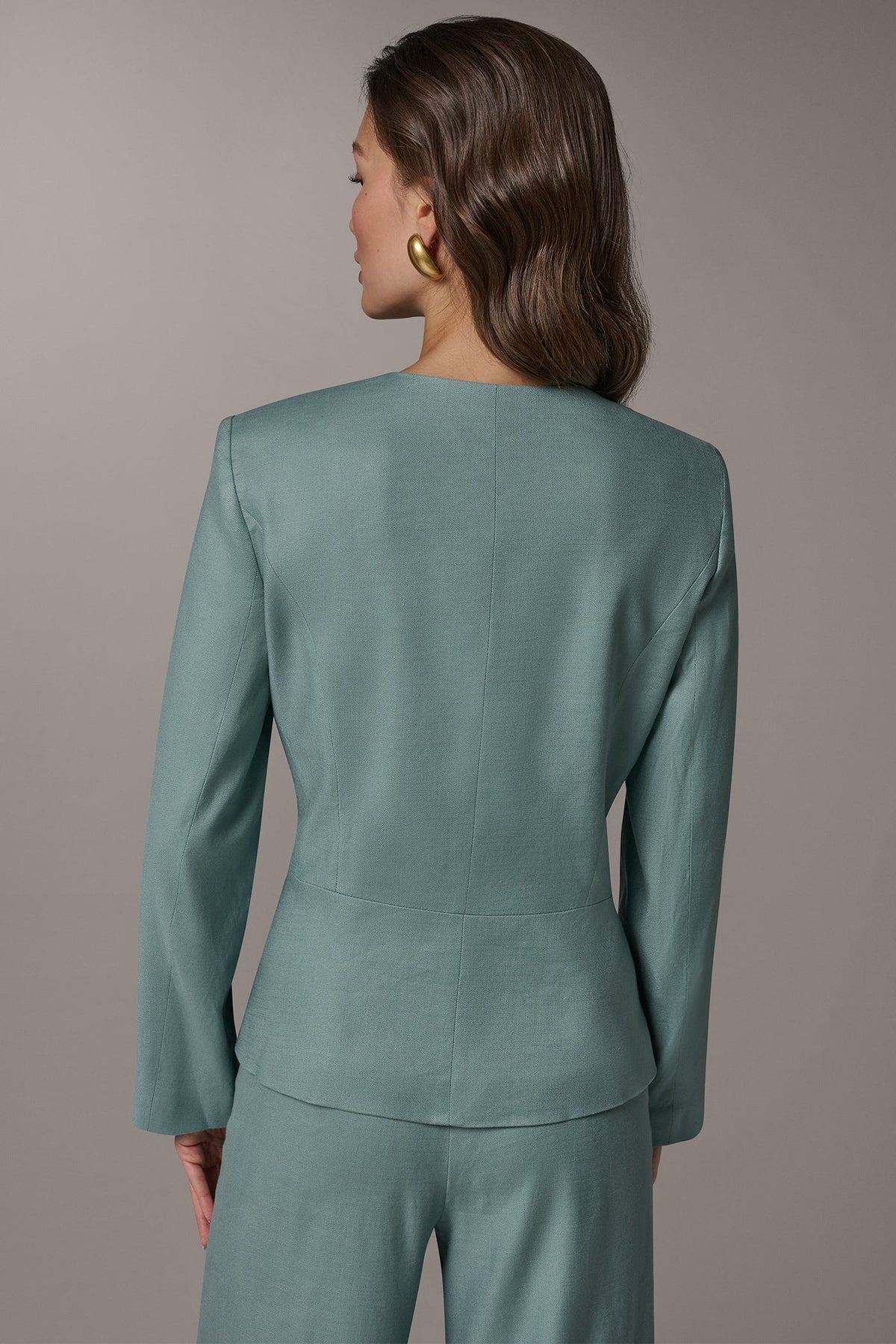Donna Karan LINEN-BLEND WRAP-EFFECT BUCKLE JACKET