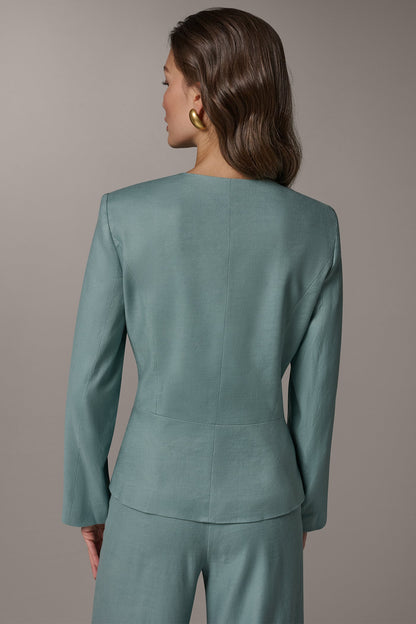 Donna Karan LINEN-BLEND WRAP-EFFECT BUCKLE JACKET