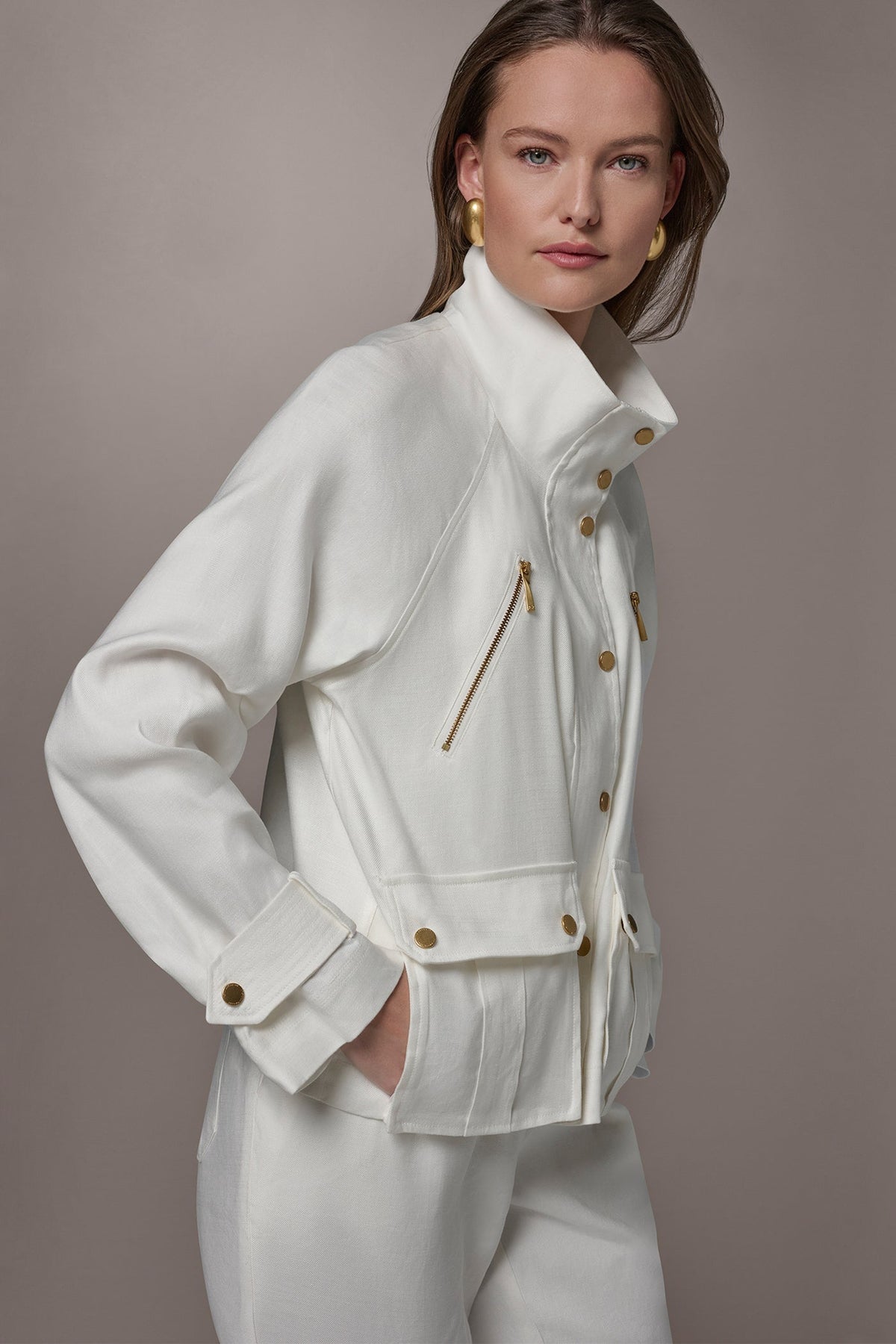 Donna Karan LINEN-BLEND UTILITY JACKET