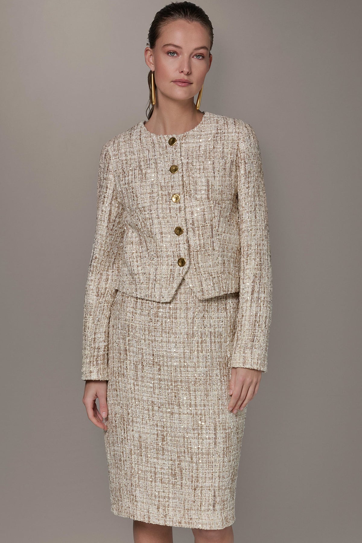 Donna Karan CROPPED SEQUINED TWEED LADY JACKET