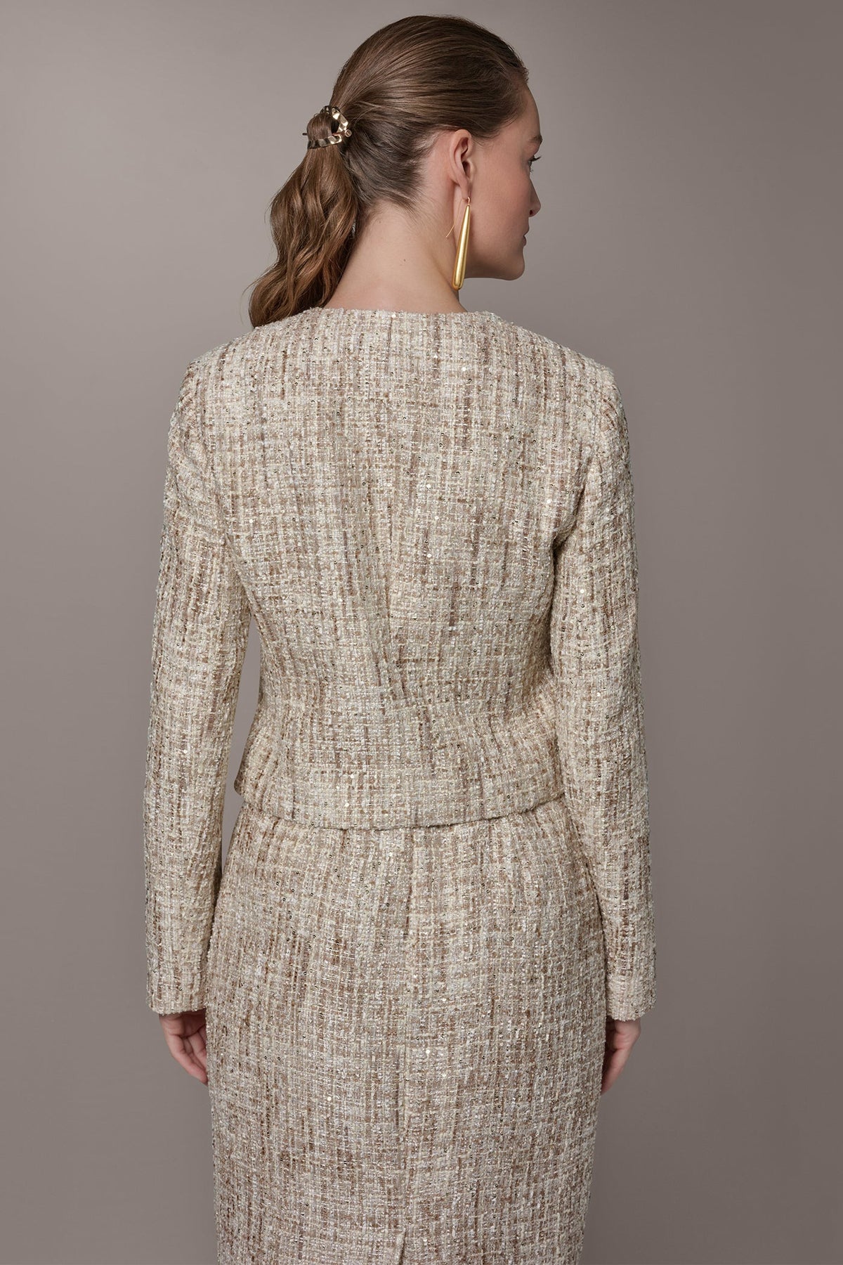 Donna Karan CROPPED SEQUINED TWEED LADY JACKET