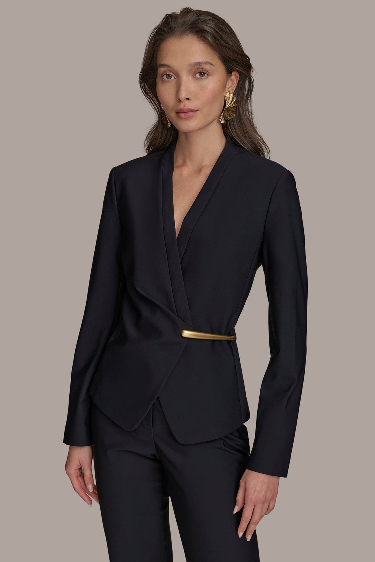 Donna Karan WRAP JACKET WITH BAR HARDWARE CLOSURE