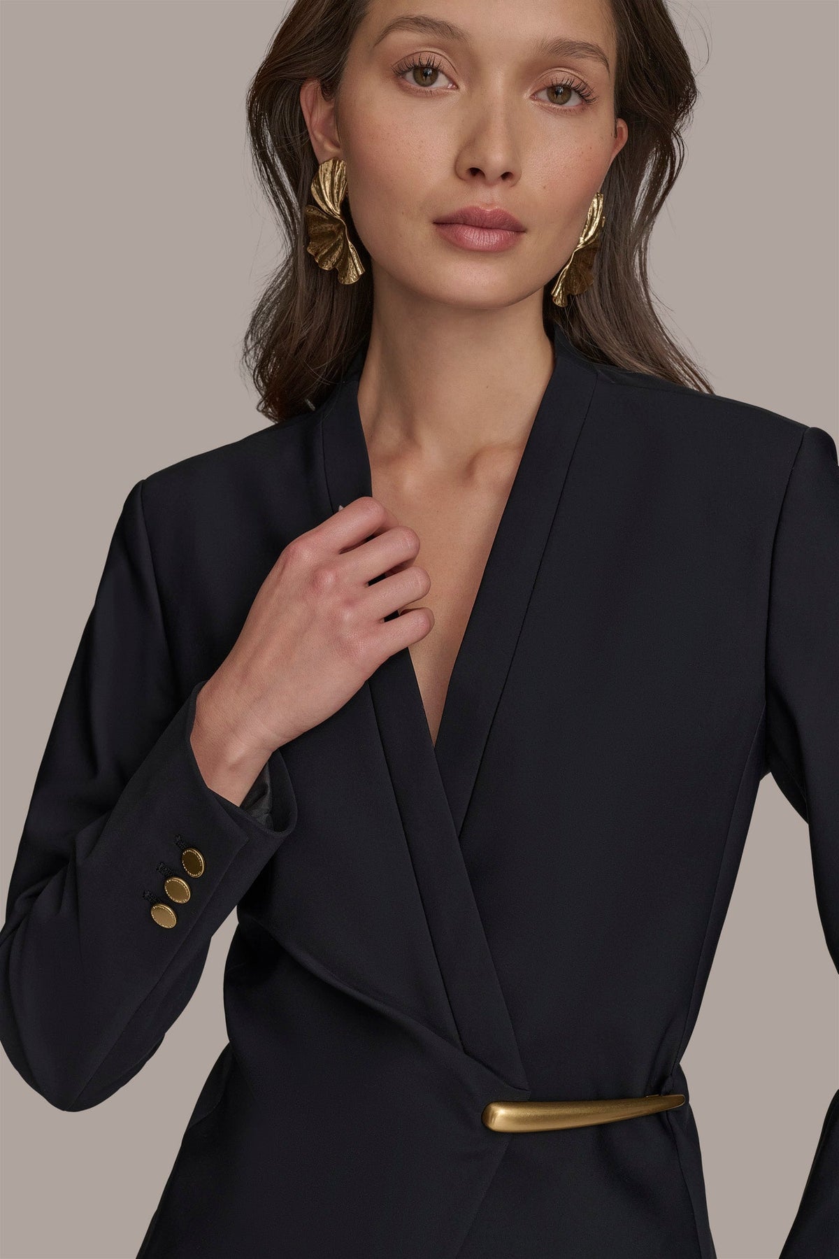 Donna Karan WRAP JACKET WITH BAR HARDWARE CLOSURE