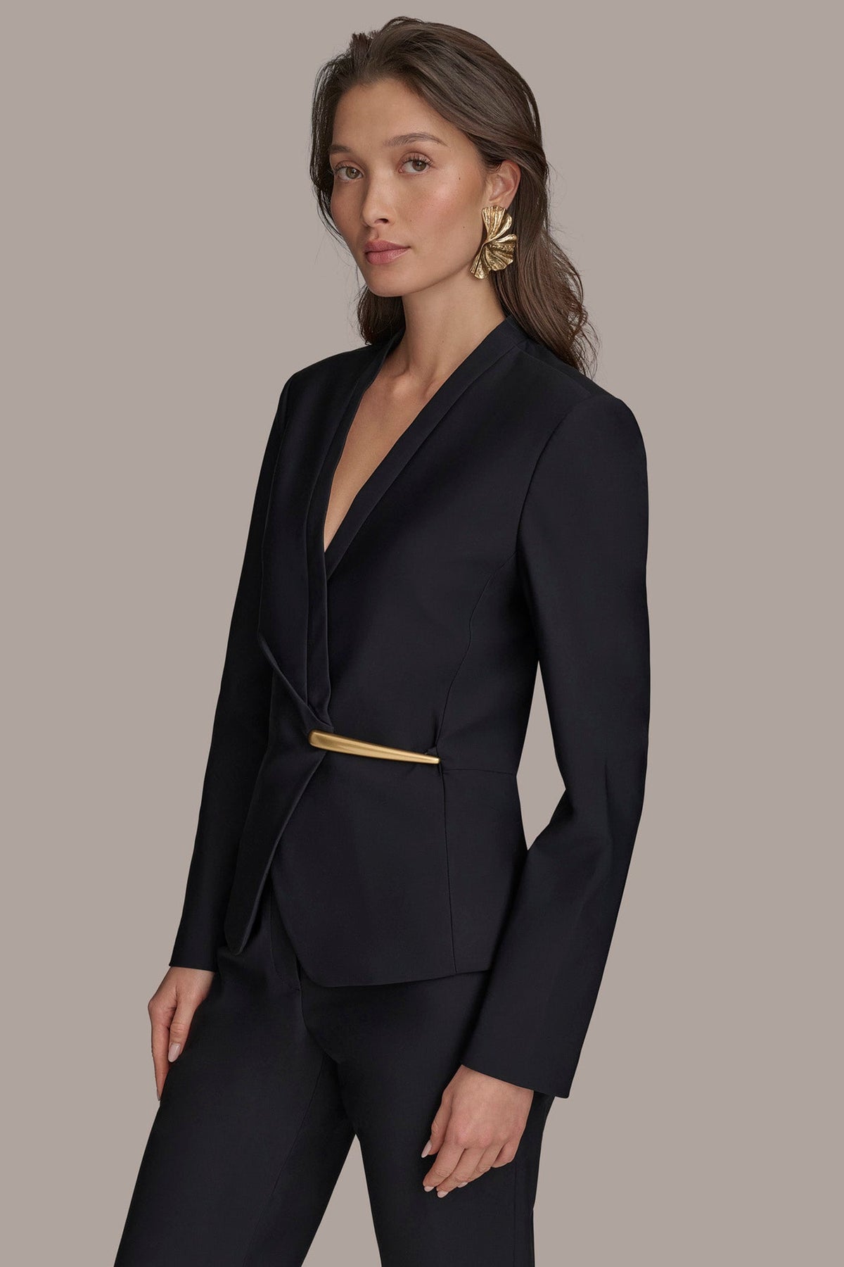 Donna Karan WRAP JACKET WITH BAR HARDWARE CLOSURE