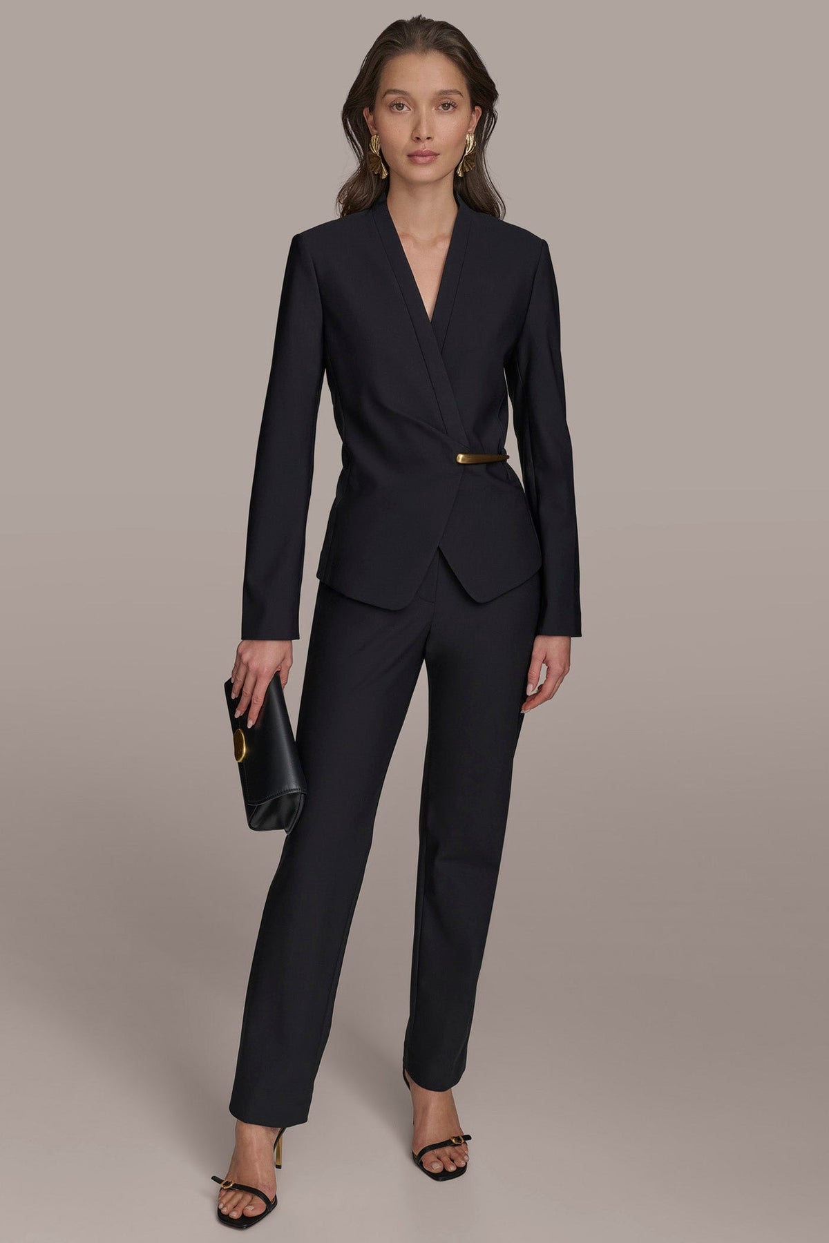 Donna Karan WRAP JACKET WITH BAR HARDWARE CLOSURE