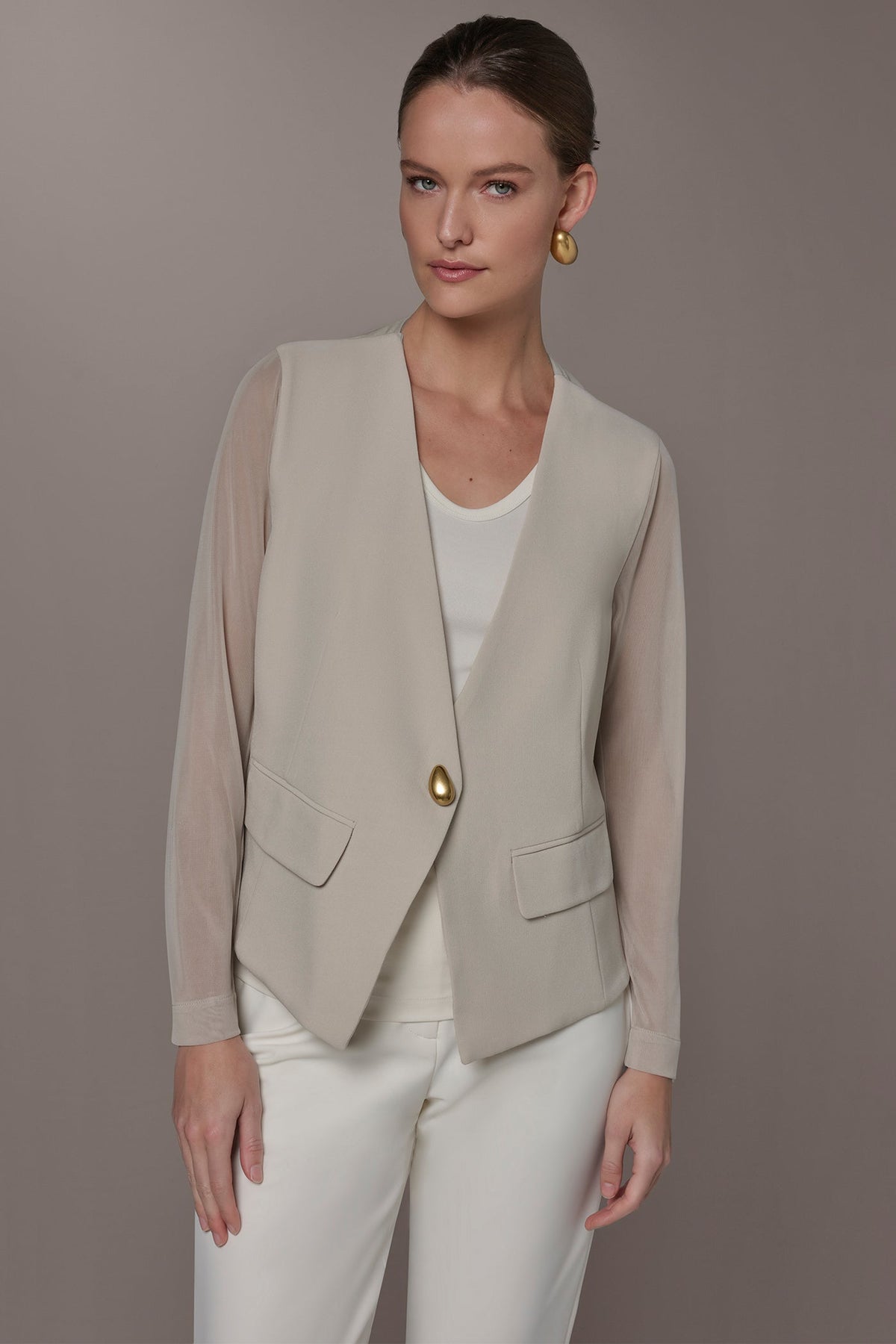Donna Karan CHIFFON PANELED ONE BUTTON JACKET