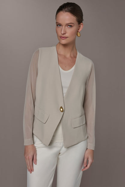Donna Karan CHIFFON PANELED ONE BUTTON JACKET