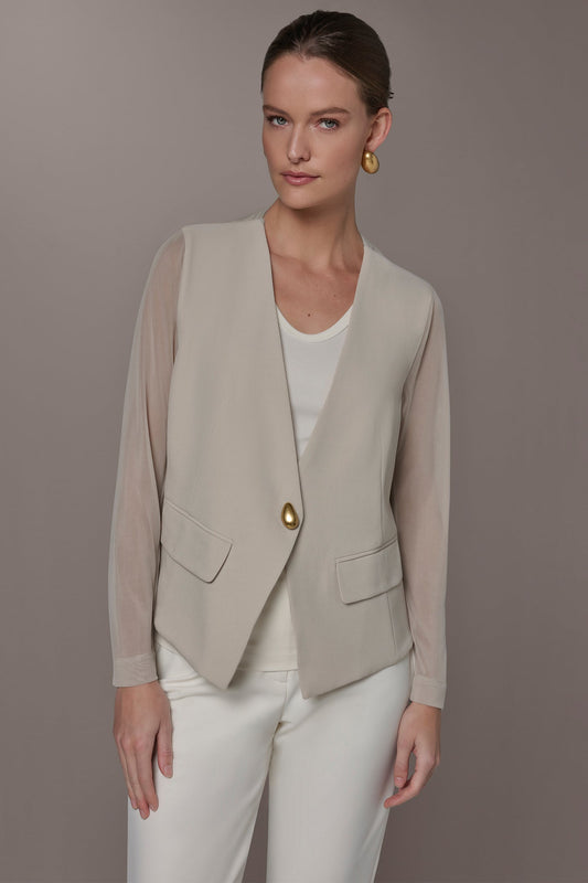 Donna Karan CHIFFON PANELED ONE BUTTON JACKET