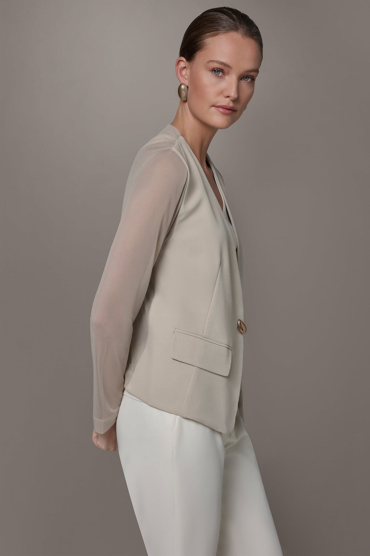 Donna Karan CHIFFON PANELED ONE BUTTON JACKET