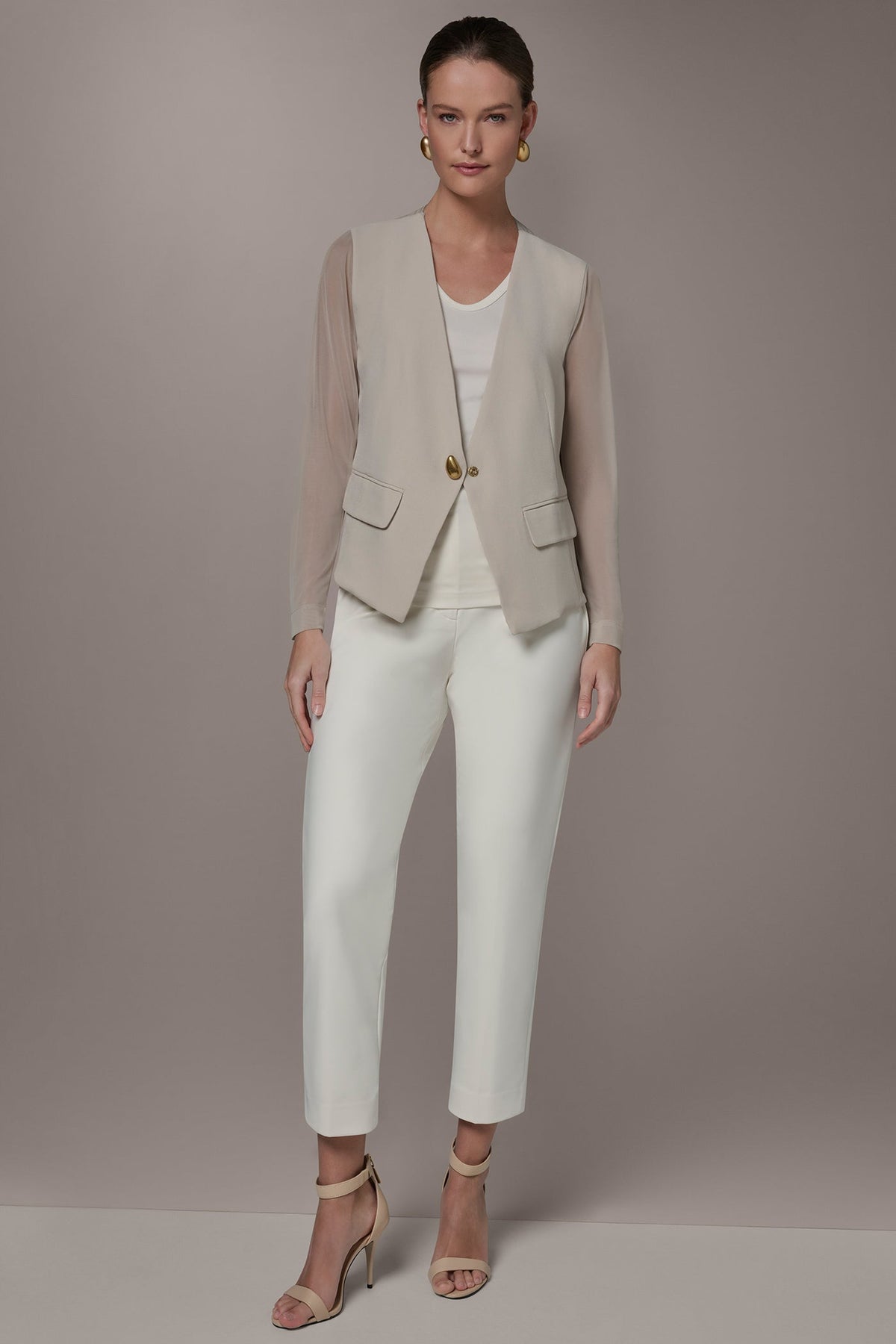 Donna Karan CHIFFON PANELED ONE BUTTON JACKET