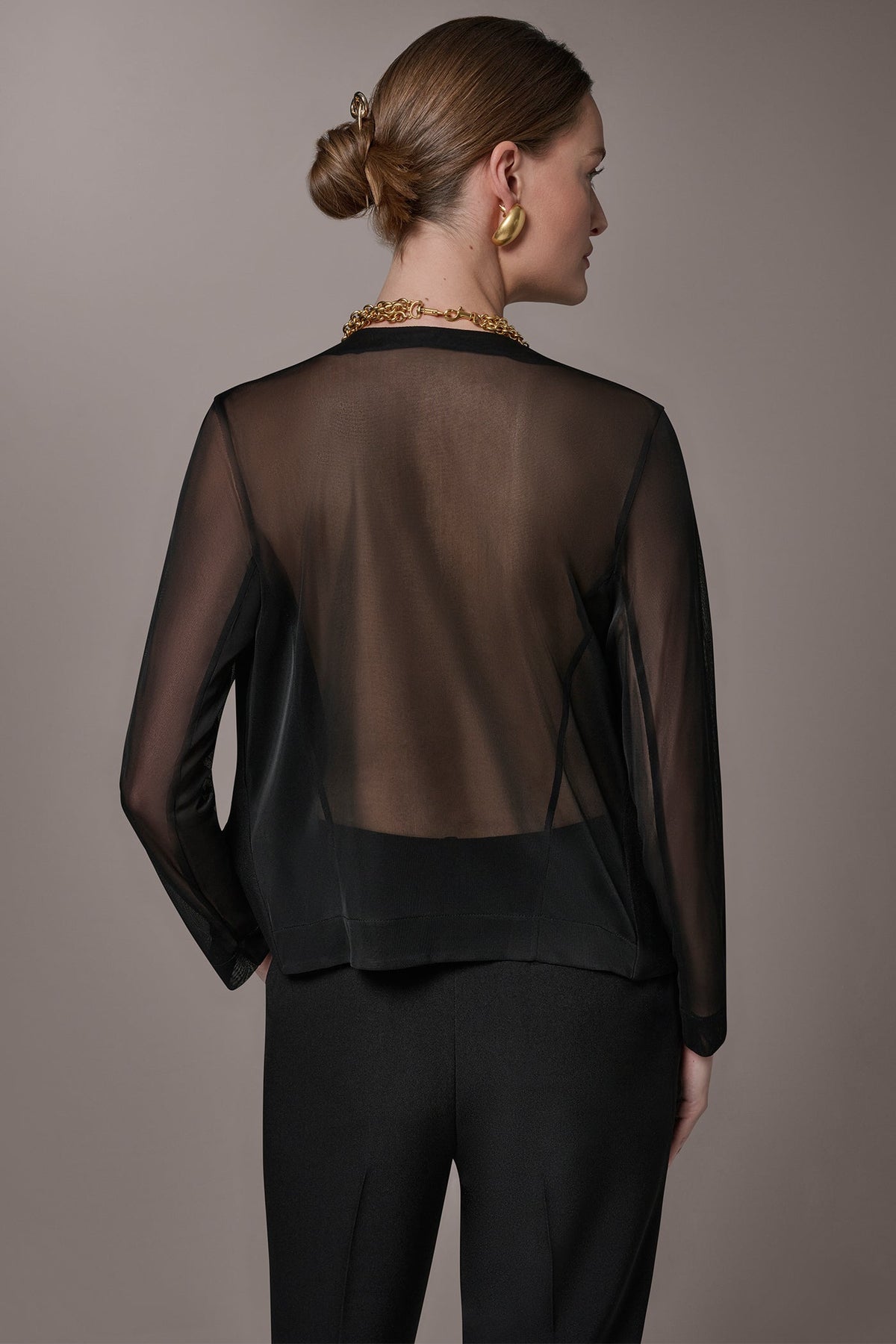 Donna Karan CHIFFON PANELED ONE BUTTON JACKET