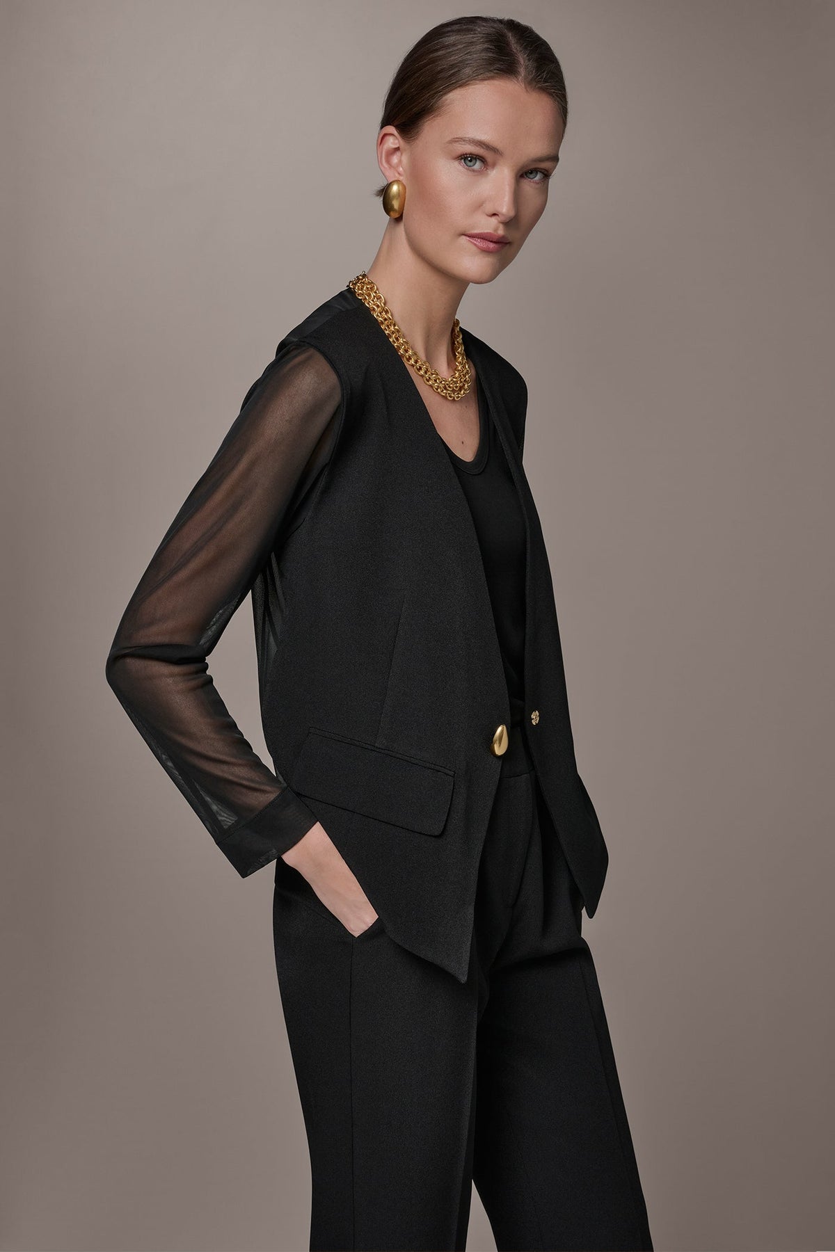 Donna Karan CHIFFON PANELED ONE BUTTON JACKET