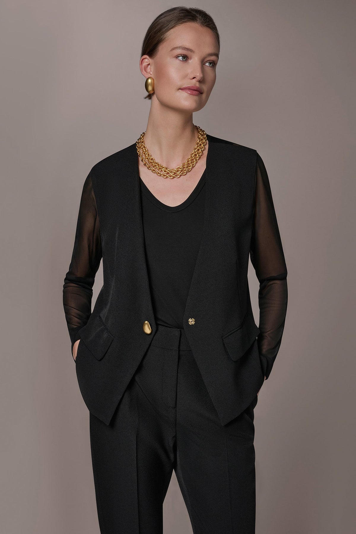 Donna Karan CHIFFON PANELED ONE BUTTON JACKET