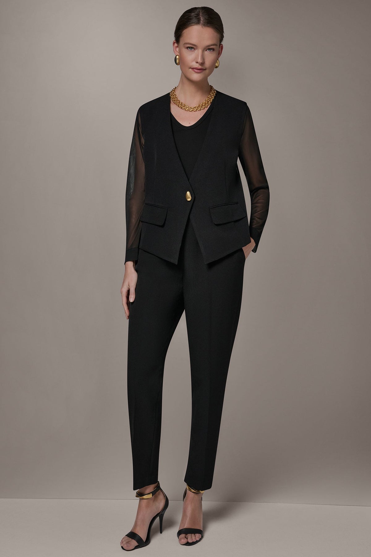 Donna Karan CHIFFON PANELED ONE BUTTON JACKET