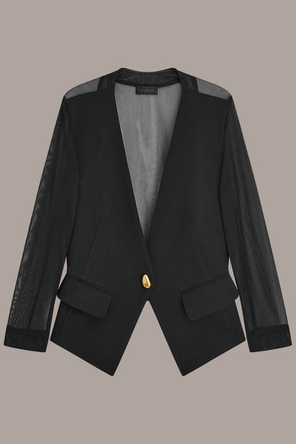 Donna Karan CHIFFON PANELED ONE BUTTON JACKET