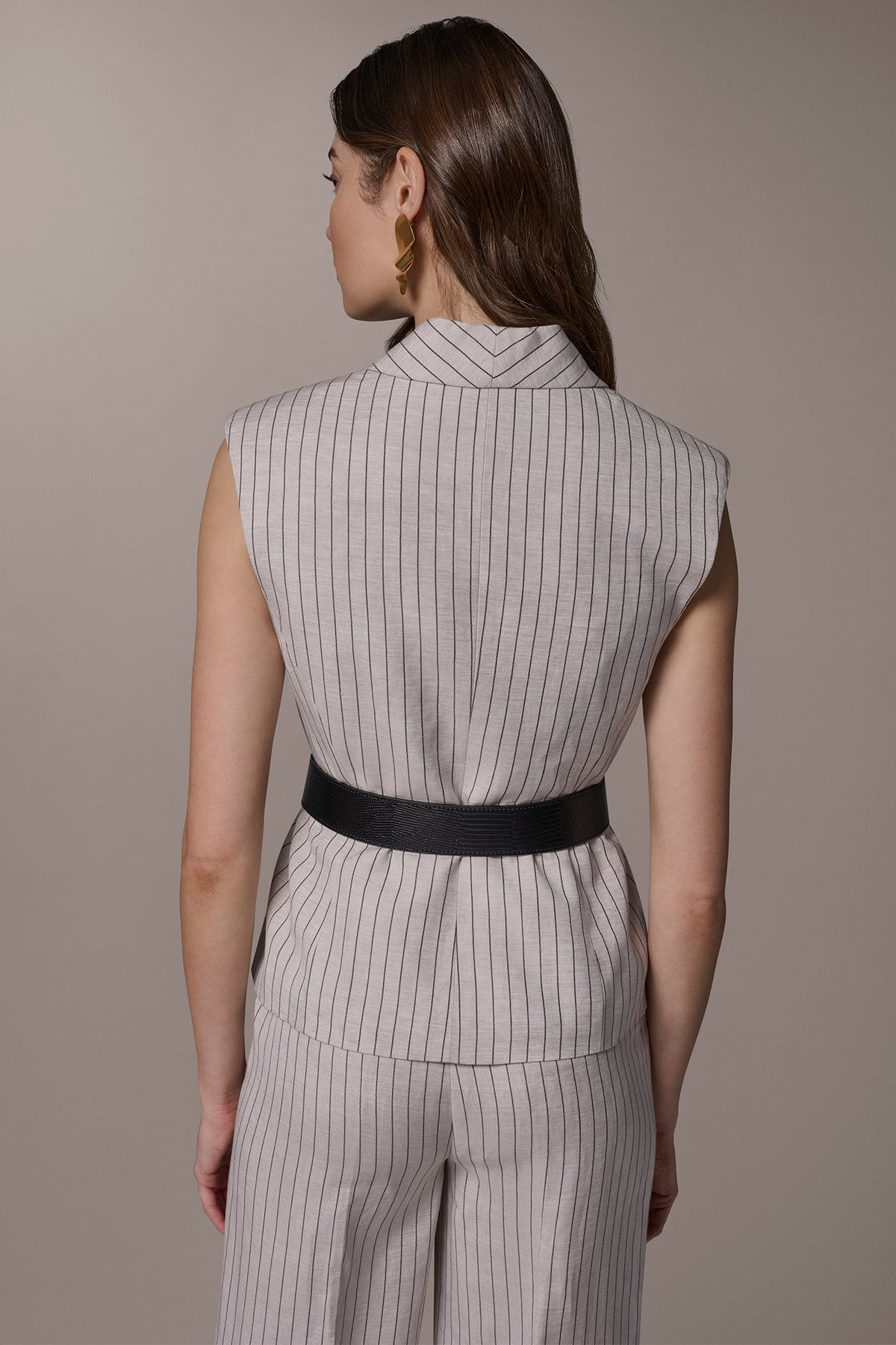 Donna Karan LINEN-BLEND PINSTRIPED SUIT VEST