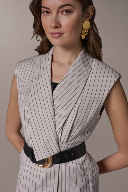 Donna Karan LINEN-BLEND PINSTRIPED SUIT VEST