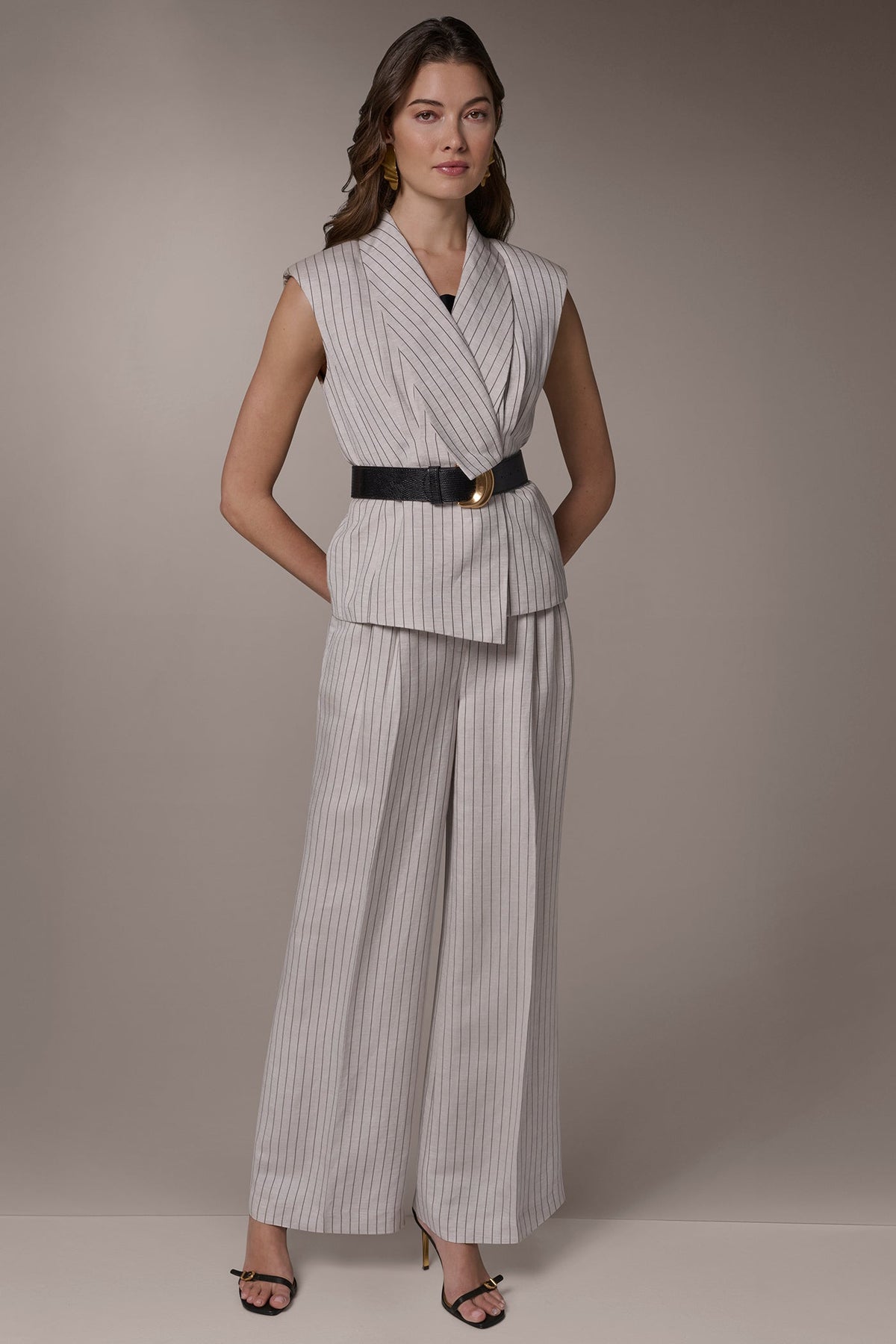 Donna Karan LINEN-BLEND PINSTRIPED SUIT VEST