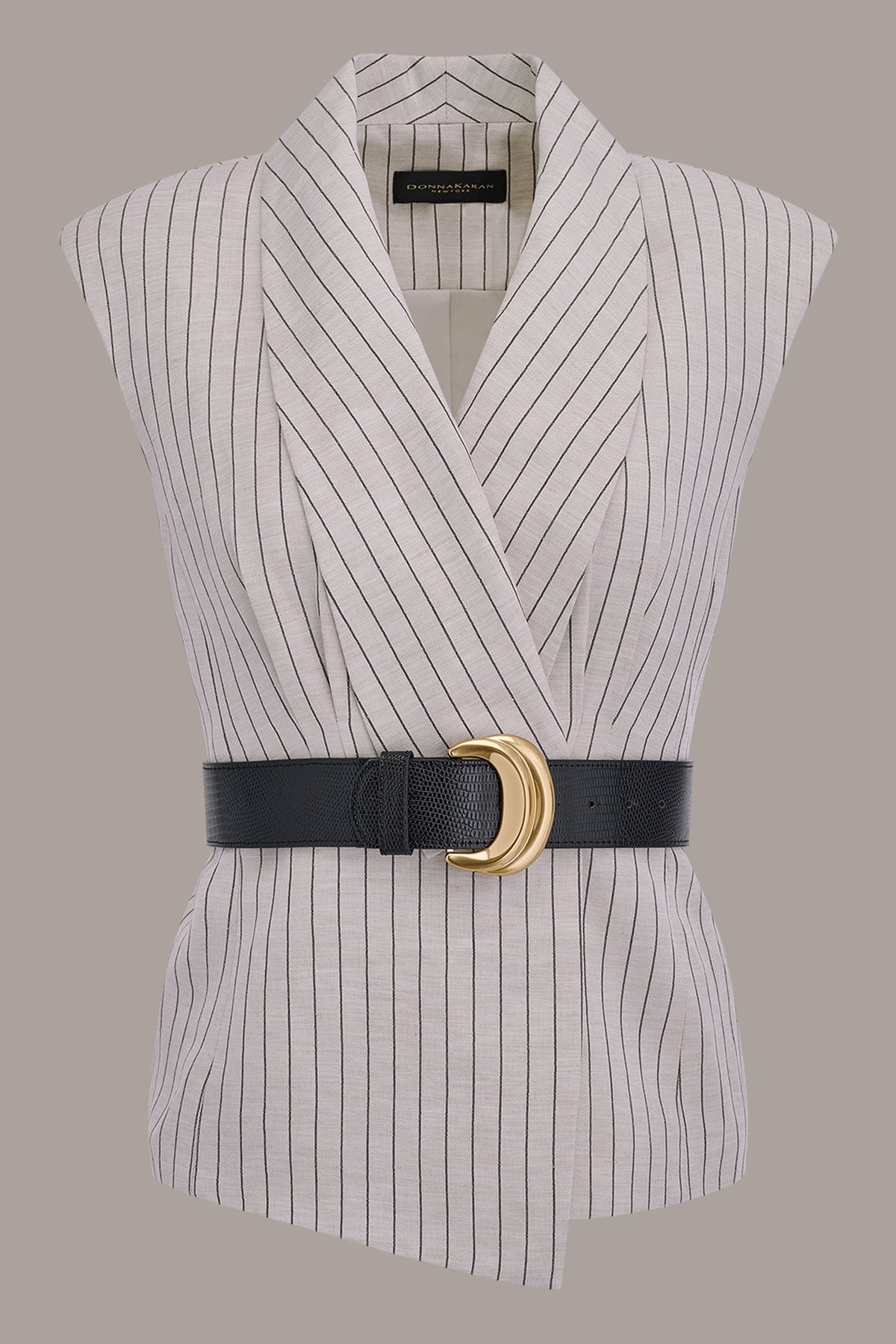Donna Karan LINEN-BLEND PINSTRIPED SUIT VEST
