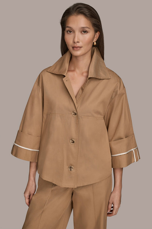 Donna Karan 3/4-SLEEVE COTTON GABARDINE SWING JACKET