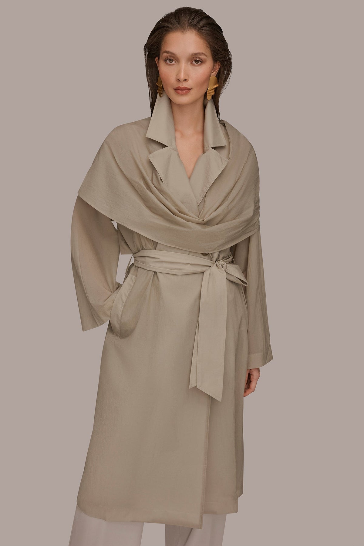 Donna Karan DRAPED DOUBLE-BREASTED TRENCH COAT