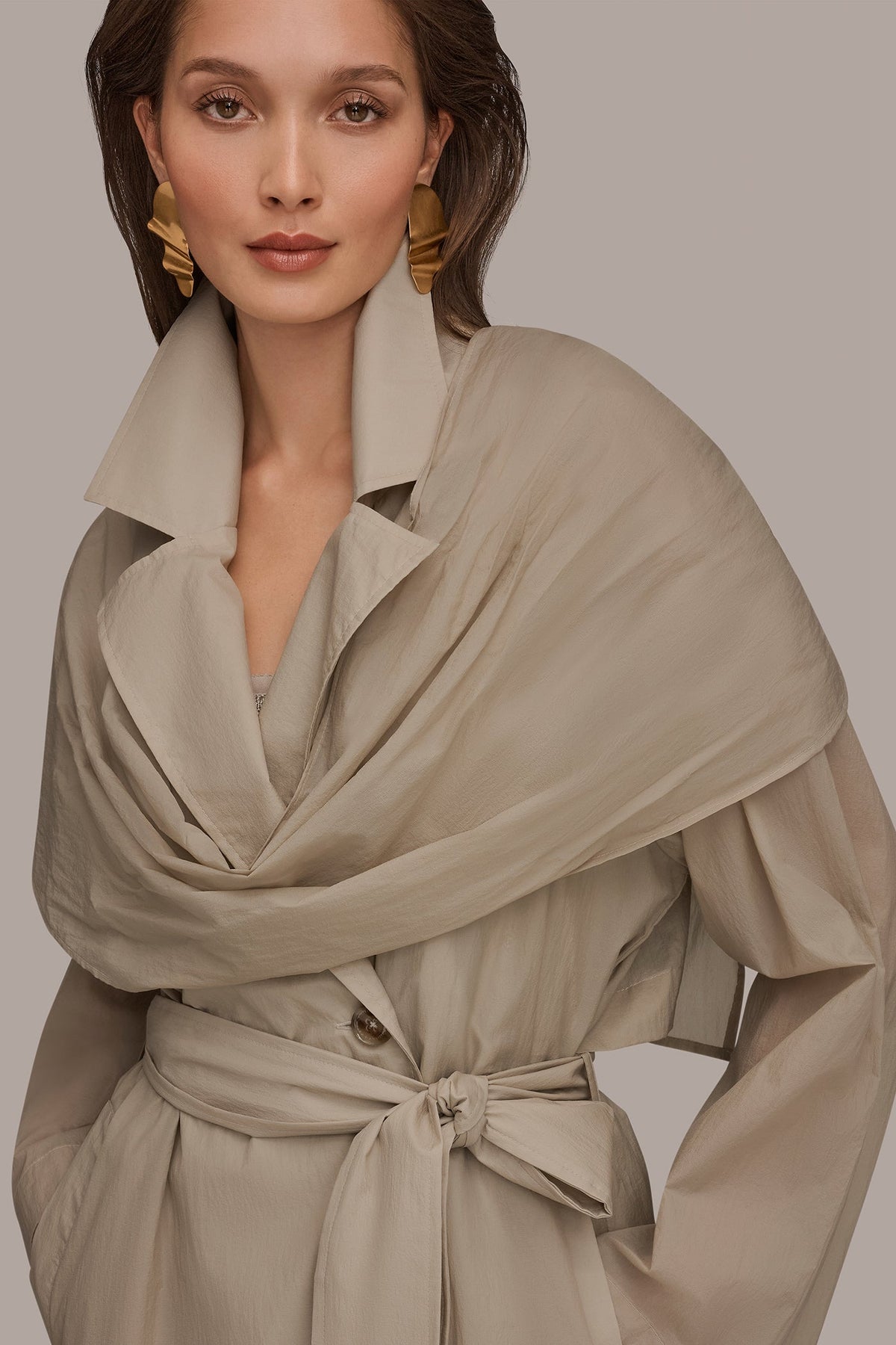Donna Karan DRAPED DOUBLE-BREASTED TRENCH COAT