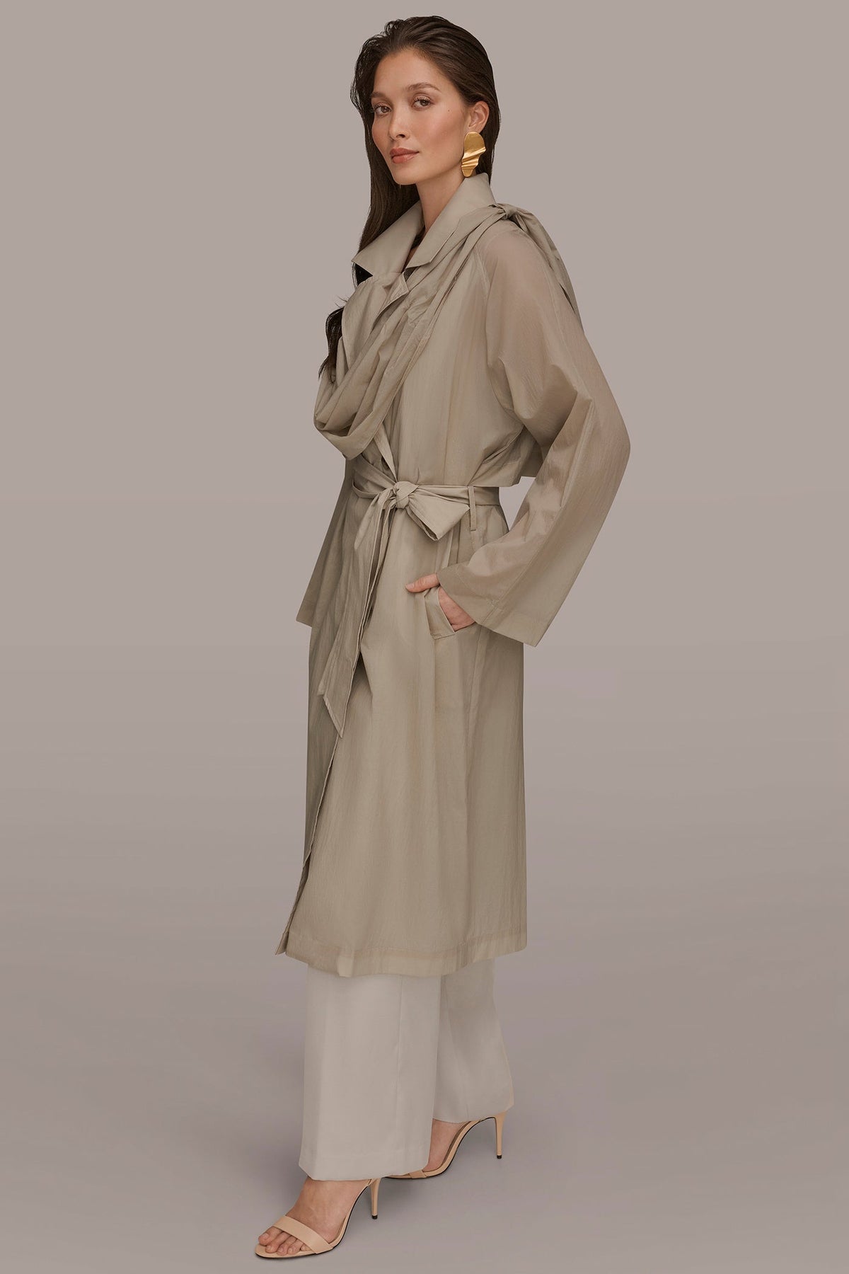 Donna Karan DRAPED DOUBLE-BREASTED TRENCH COAT