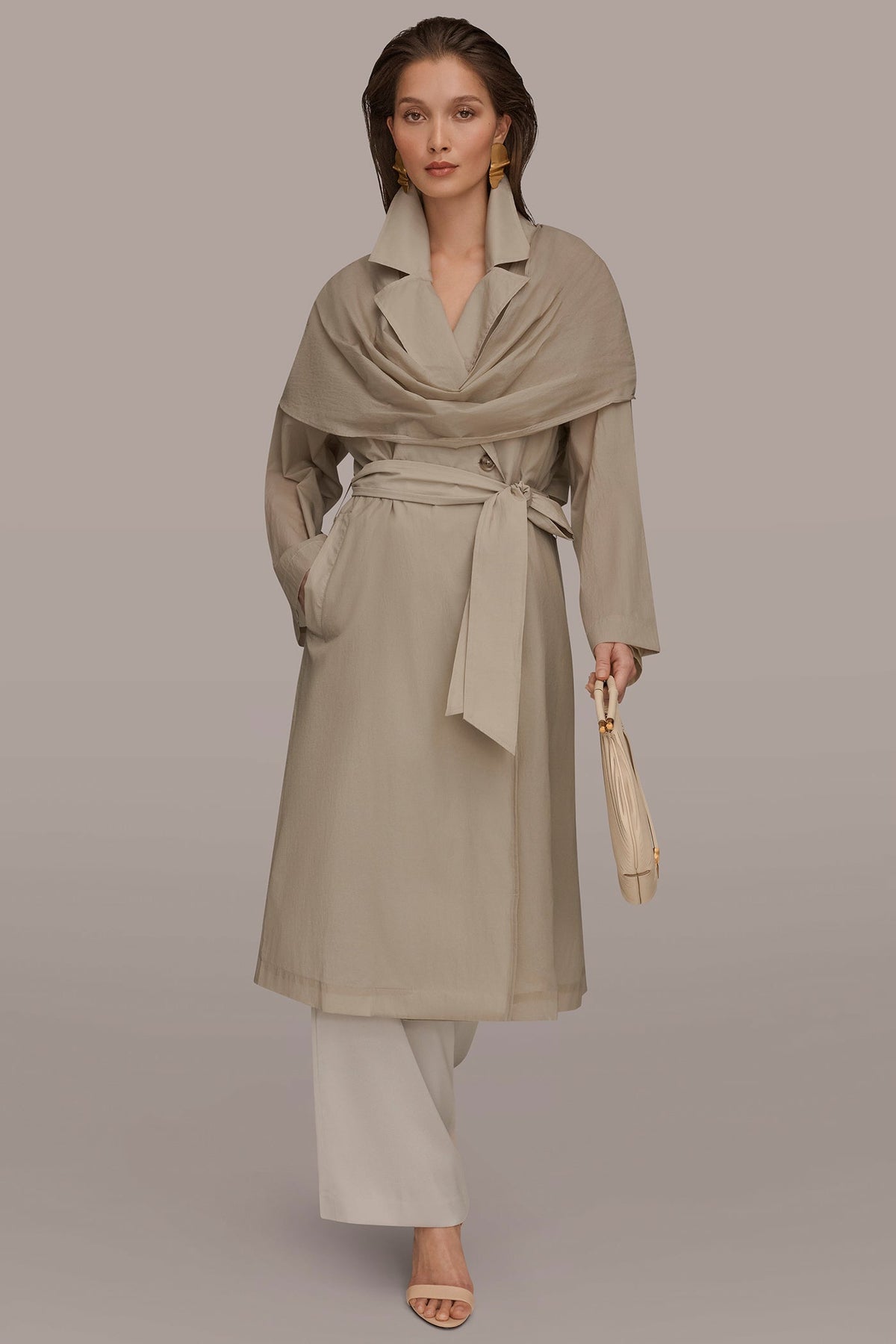 Donna Karan DRAPED DOUBLE-BREASTED TRENCH COAT