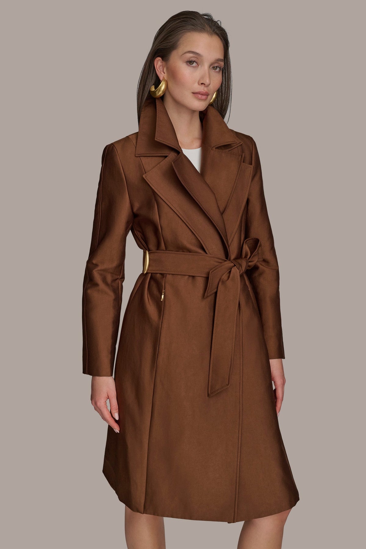 Donna Karan DOUBLE COLLAR SATIN TRENCH COAT