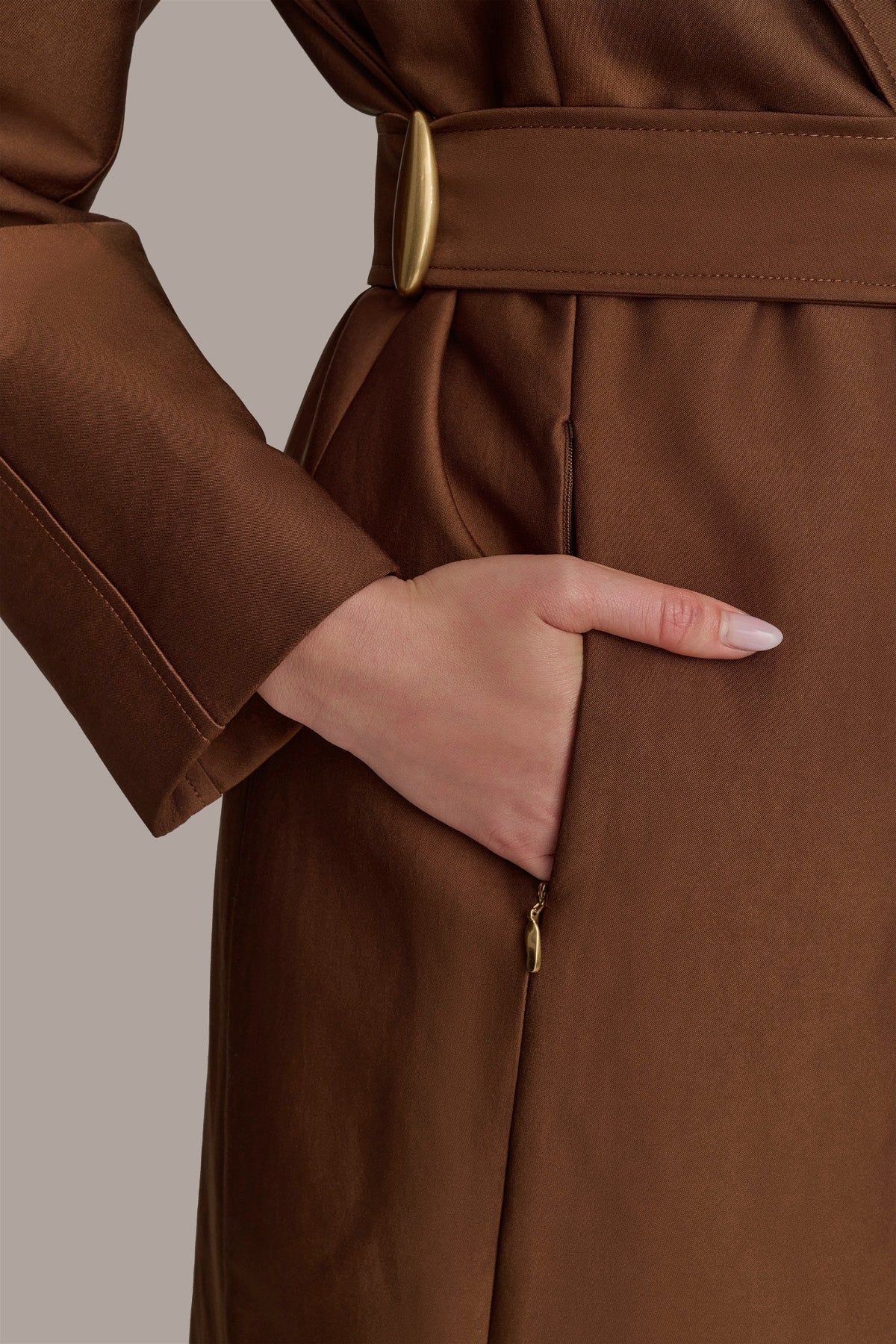 Donna Karan DOUBLE COLLAR SATIN TRENCH COAT