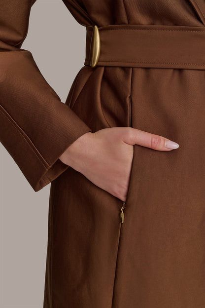 Donna Karan DOUBLE COLLAR SATIN TRENCH COAT