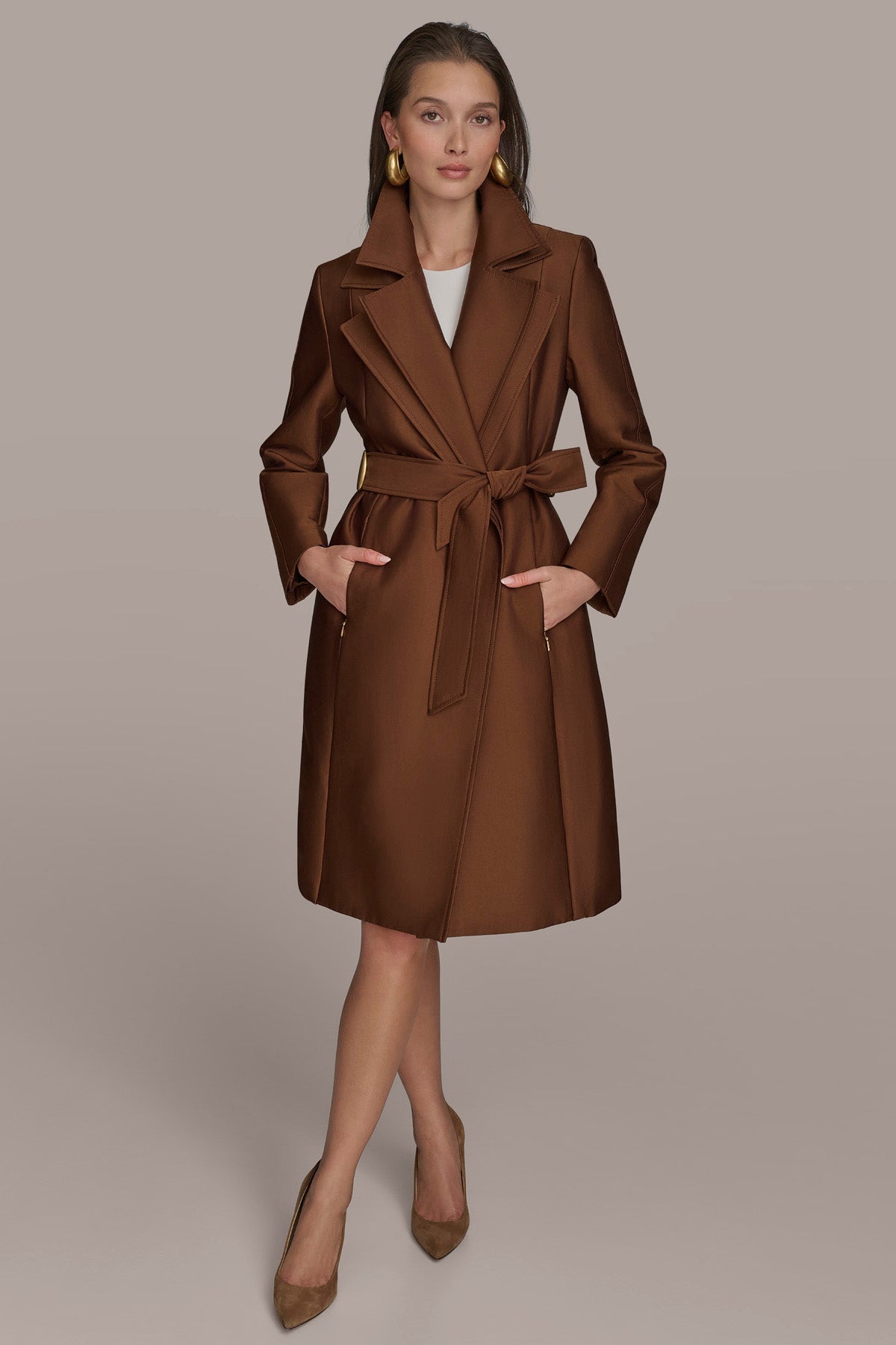 Donna Karan DOUBLE COLLAR SATIN TRENCH COAT
