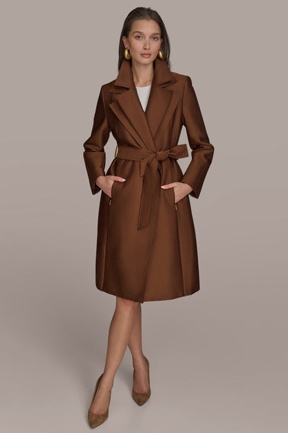 Donna Karan DOUBLE COLLAR SATIN TRENCH COAT