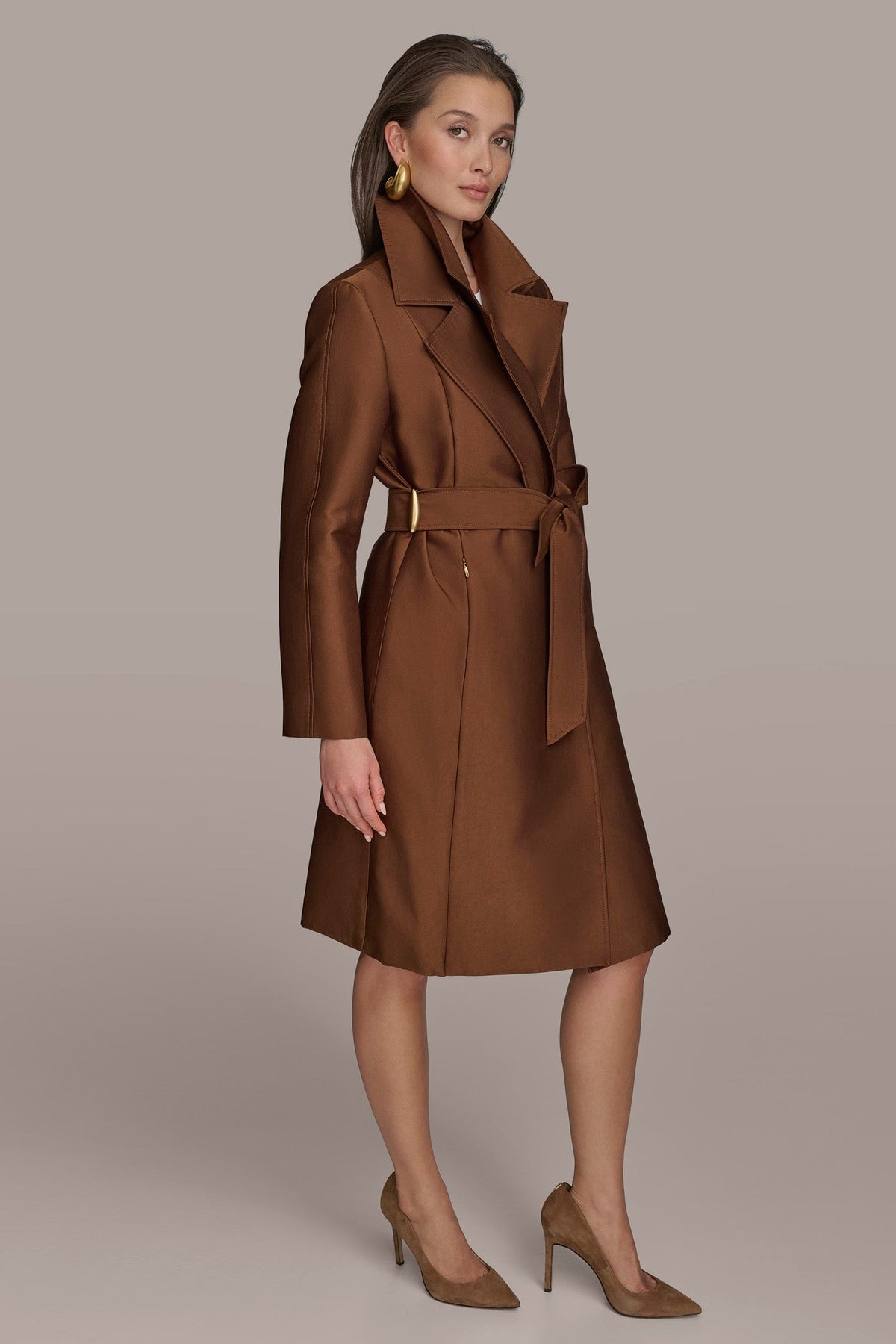 Donna Karan DOUBLE COLLAR SATIN TRENCH COAT