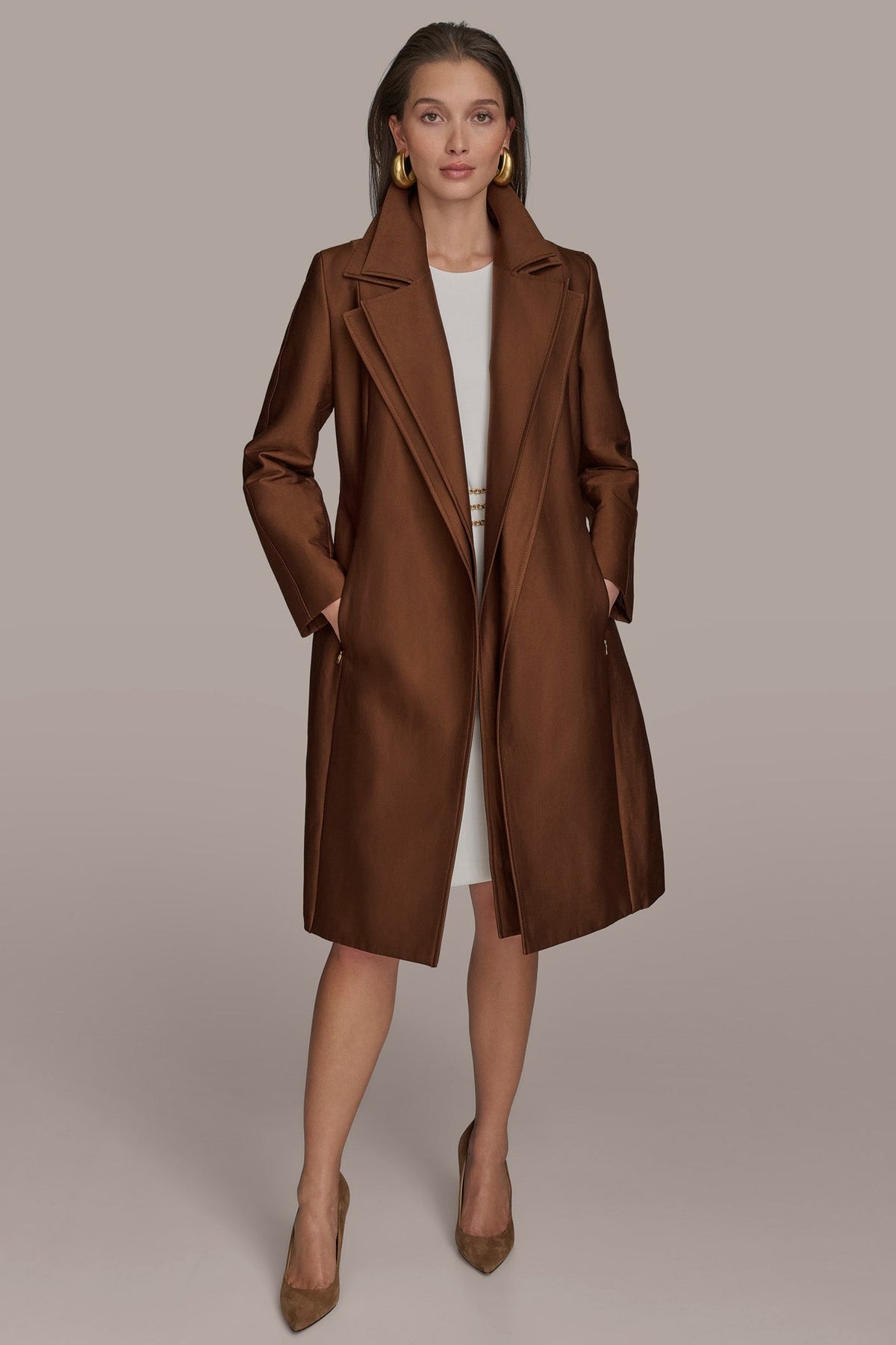 Donna Karan DOUBLE COLLAR SATIN TRENCH COAT