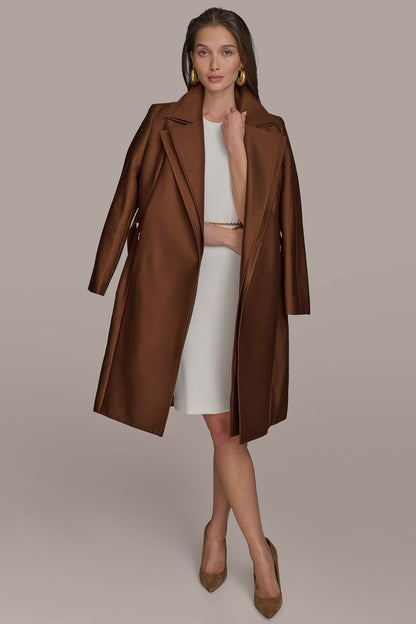Donna Karan DOUBLE COLLAR SATIN TRENCH COAT