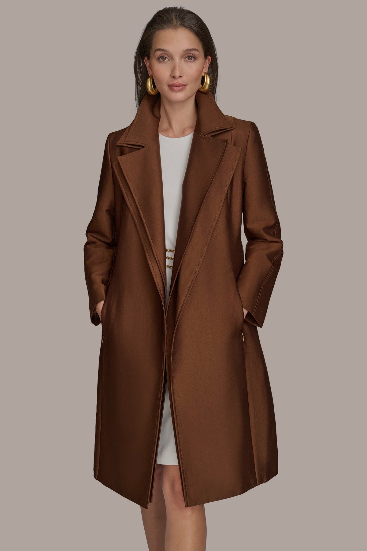 Donna Karan DOUBLE COLLAR SATIN TRENCH COAT