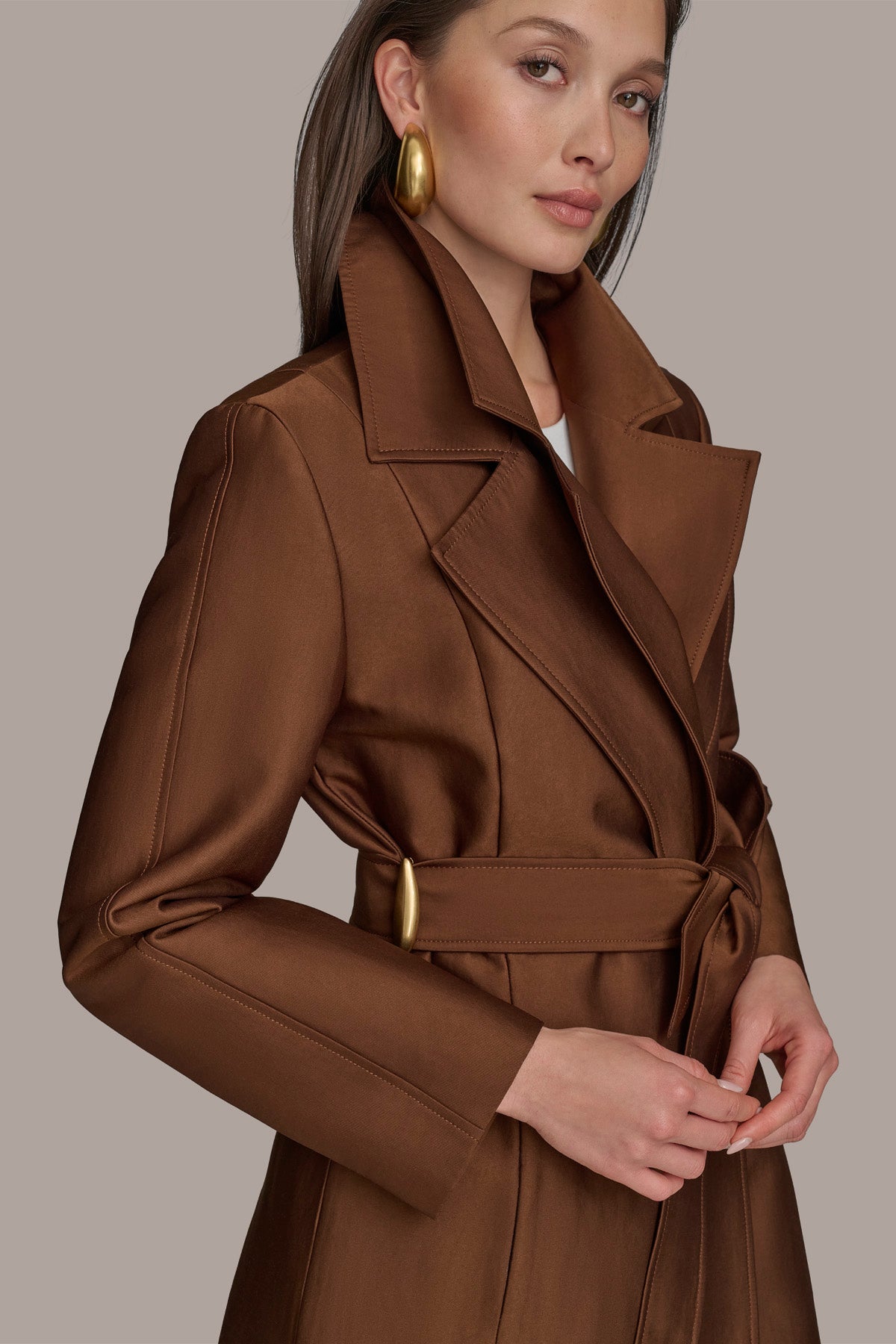 Donna Karan DOUBLE COLLAR SATIN TRENCH COAT