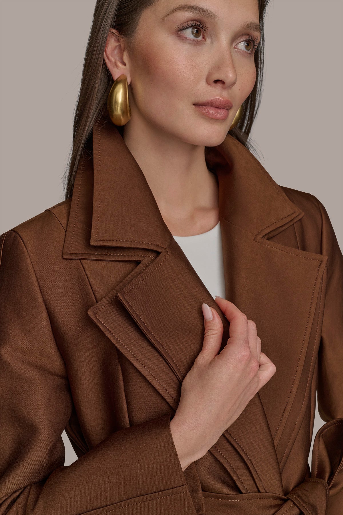 Donna Karan DOUBLE COLLAR SATIN TRENCH COAT
