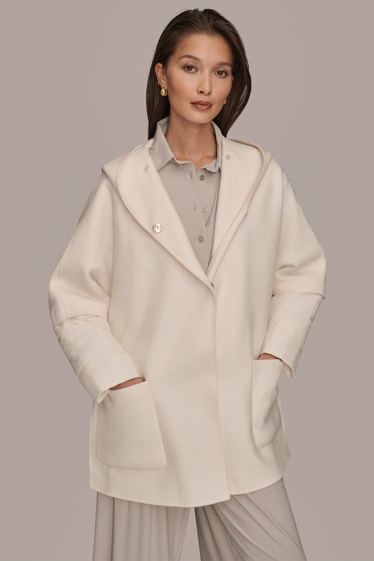 Donna Karan HOODED WOOL-BLEND CAPE COAT