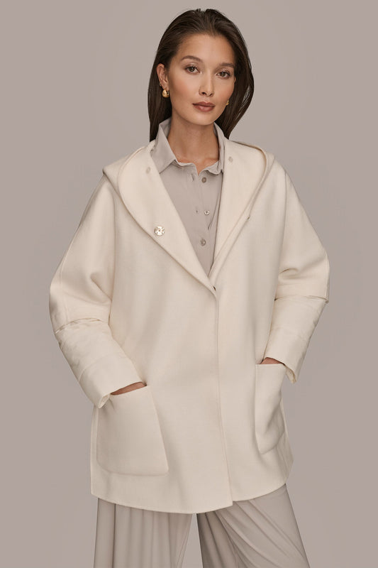 Donna Karan HOODED WOOL-BLEND CAPE COAT