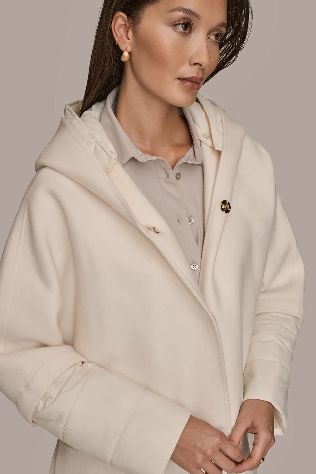 Donna Karan HOODED WOOL-BLEND CAPE COAT