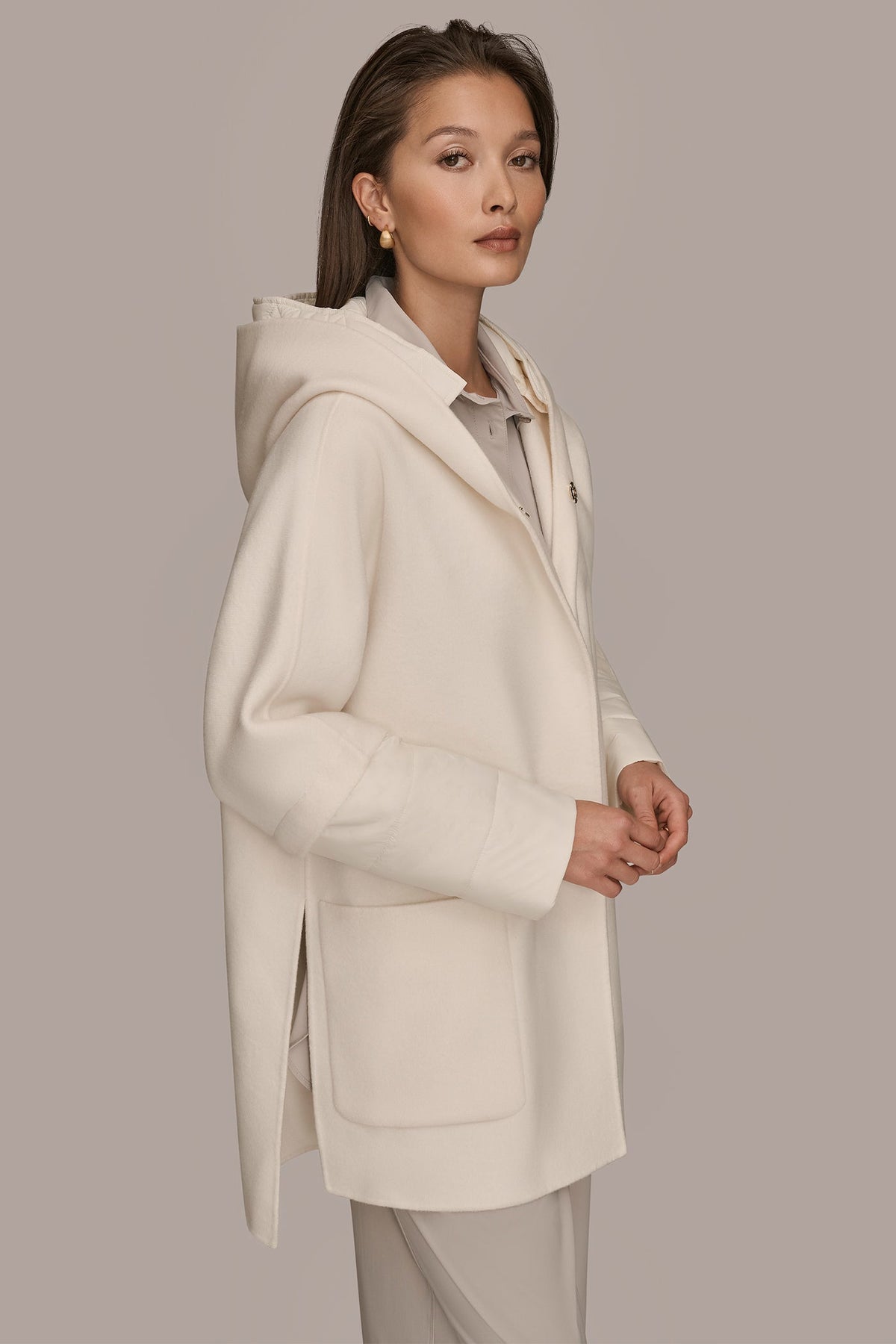 Donna Karan HOODED WOOL-BLEND CAPE COAT