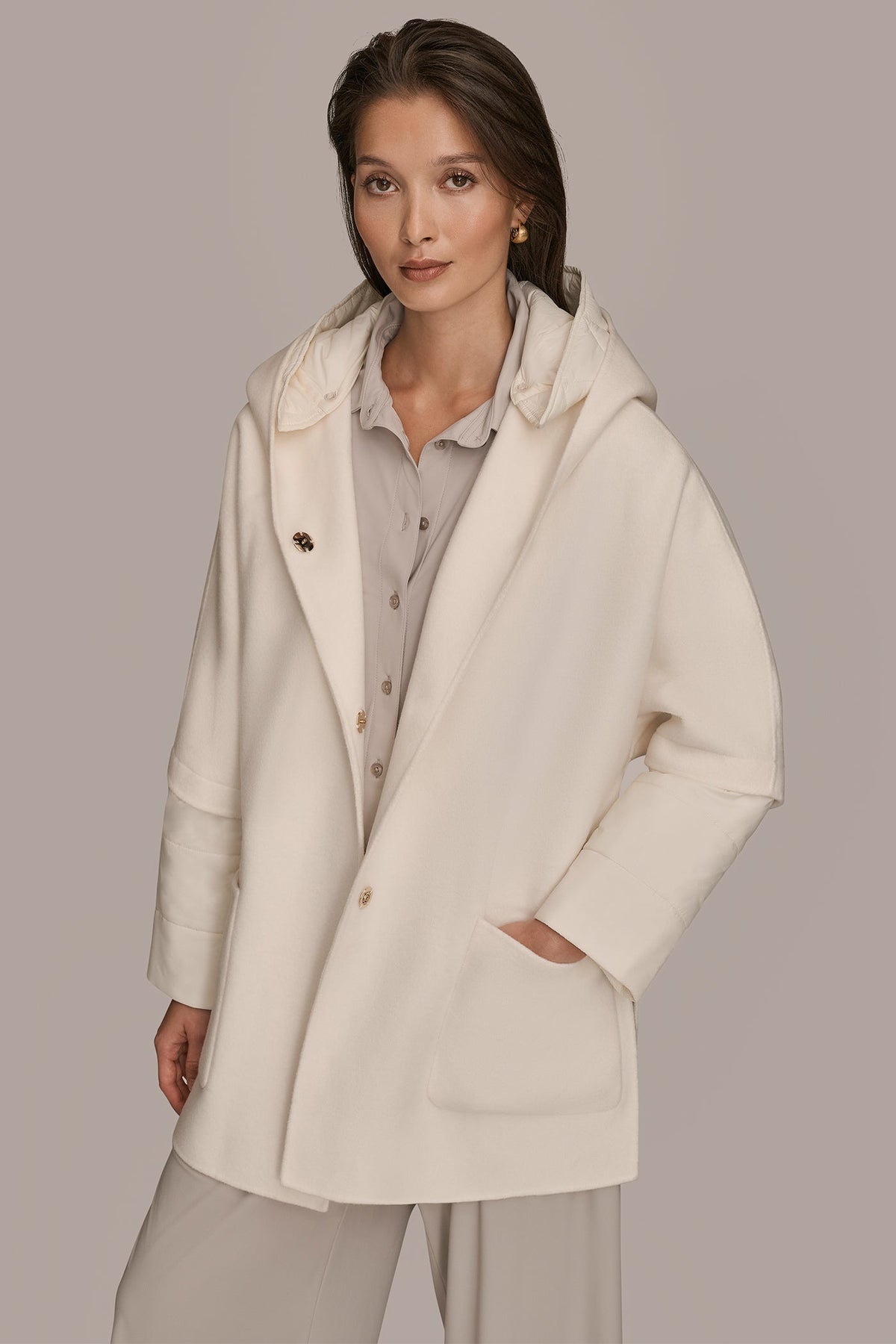 Donna Karan HOODED WOOL-BLEND CAPE COAT