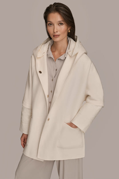 Donna Karan HOODED WOOL-BLEND CAPE COAT