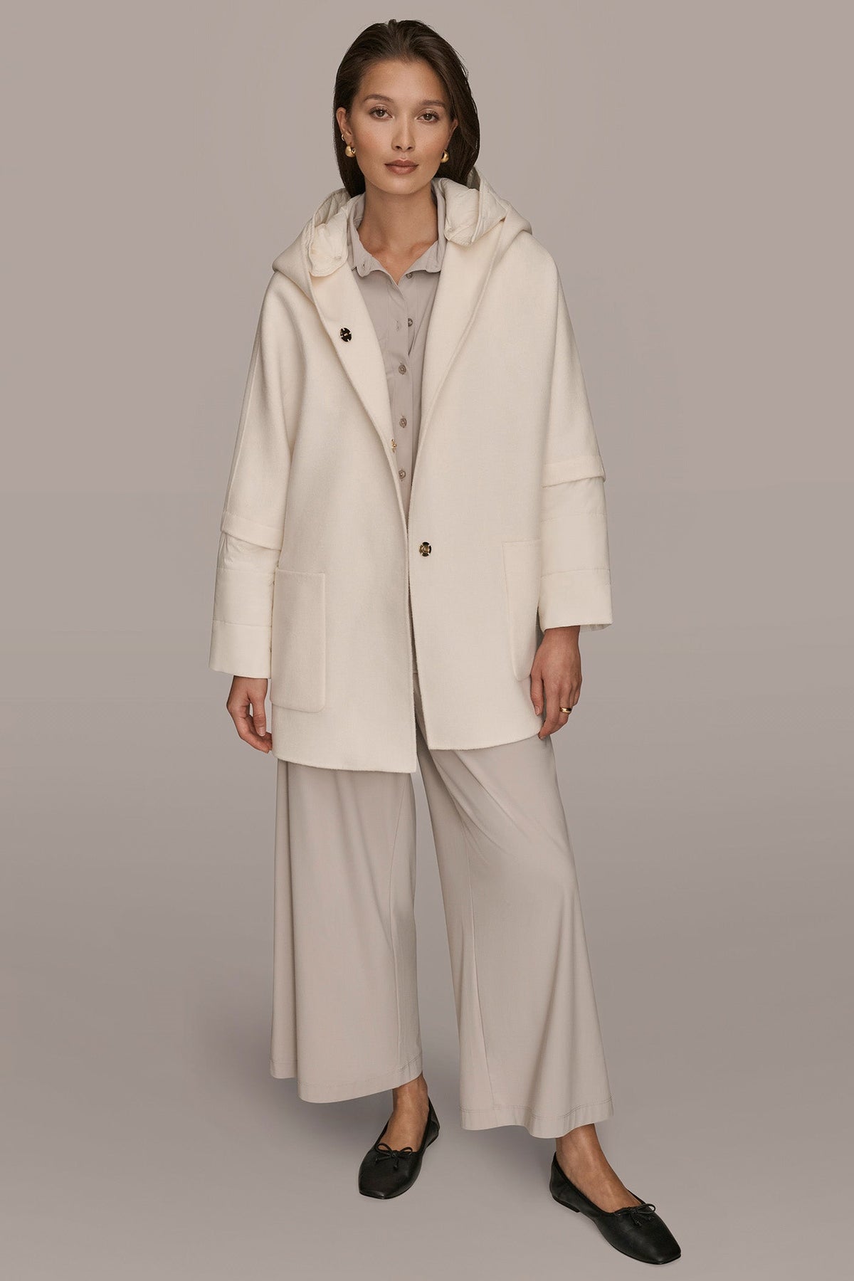 Donna Karan HOODED WOOL-BLEND CAPE COAT