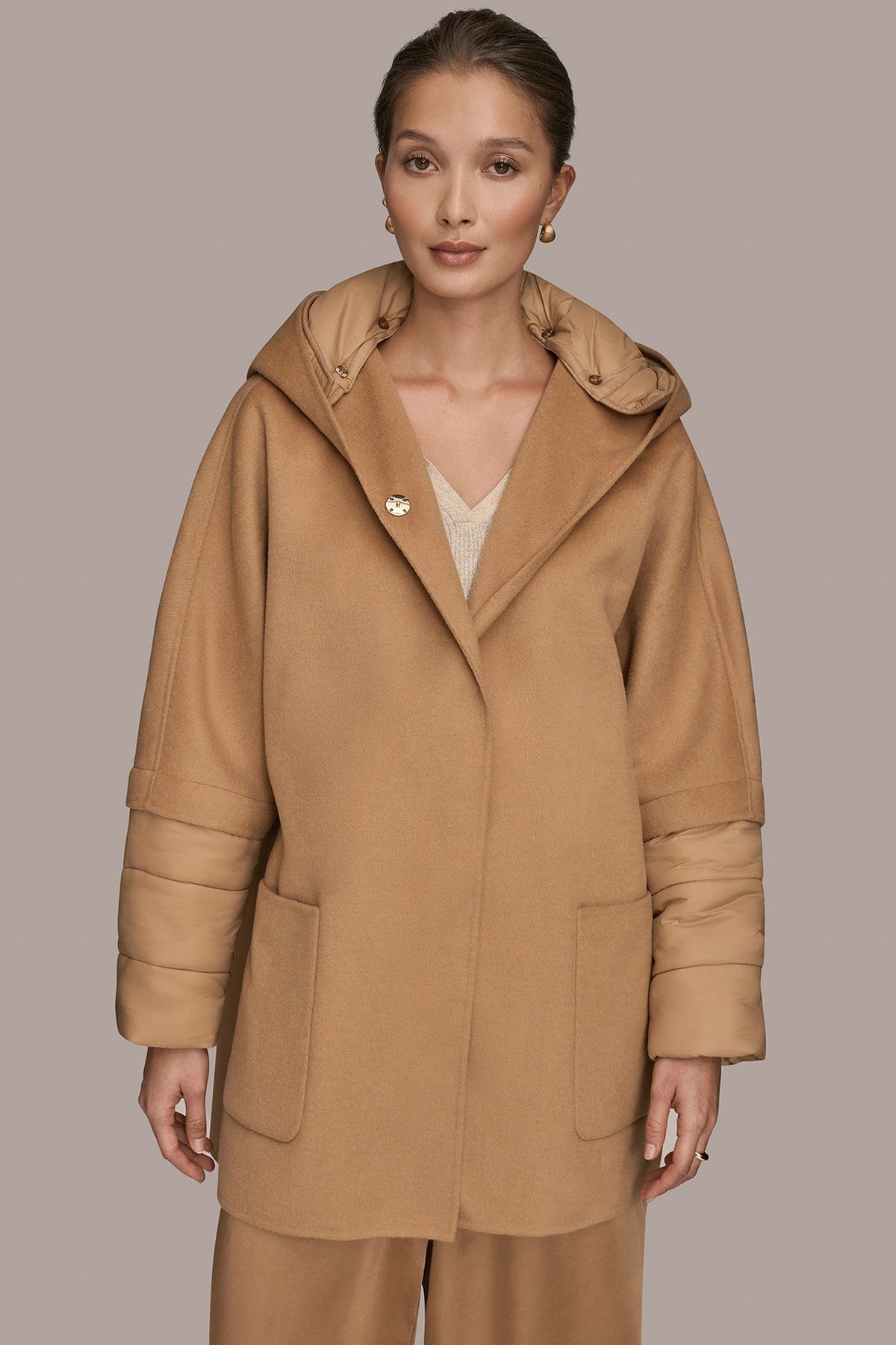 Donna Karan HOODED WOOL-BLEND CAPE COAT