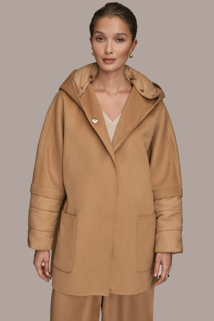 Donna Karan HOODED WOOL-BLEND CAPE COAT